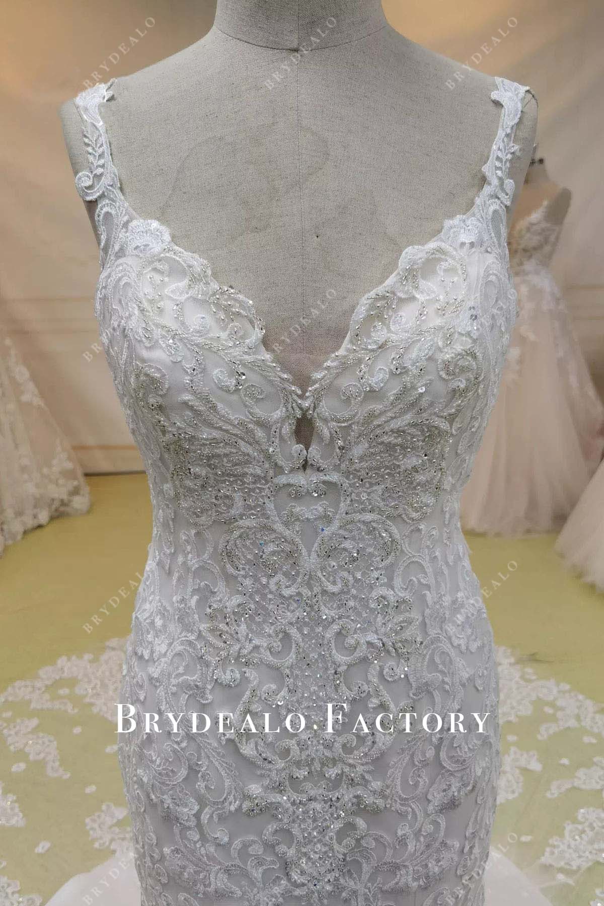 beaded lace straps wedding dress