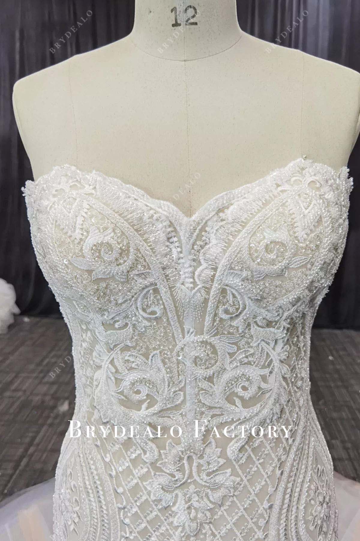 beaded lace sweetheart neck wedding dress