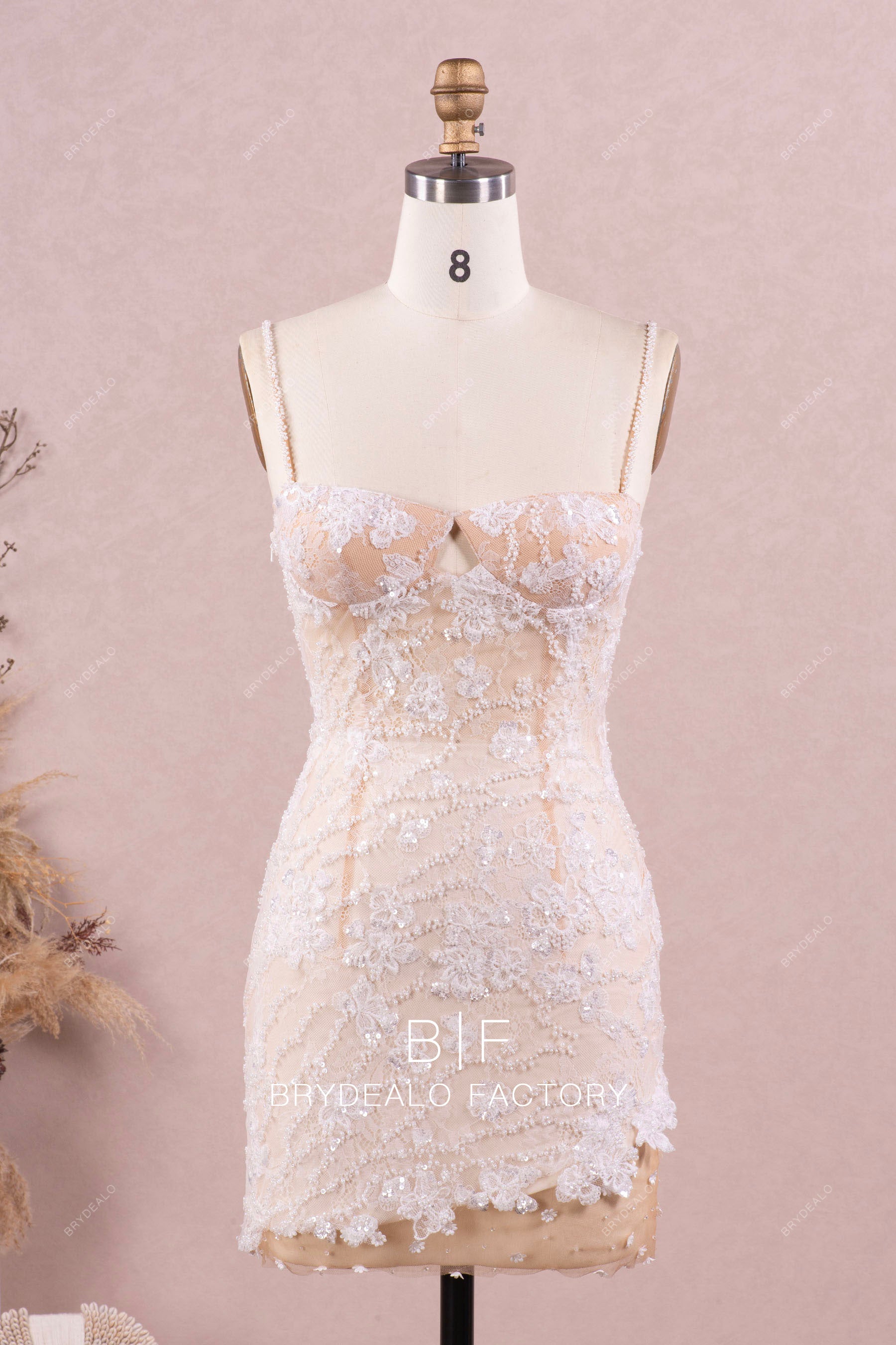 Beaded Lace Bridal Bodycon With Detachable Puffy Flower Overskirt