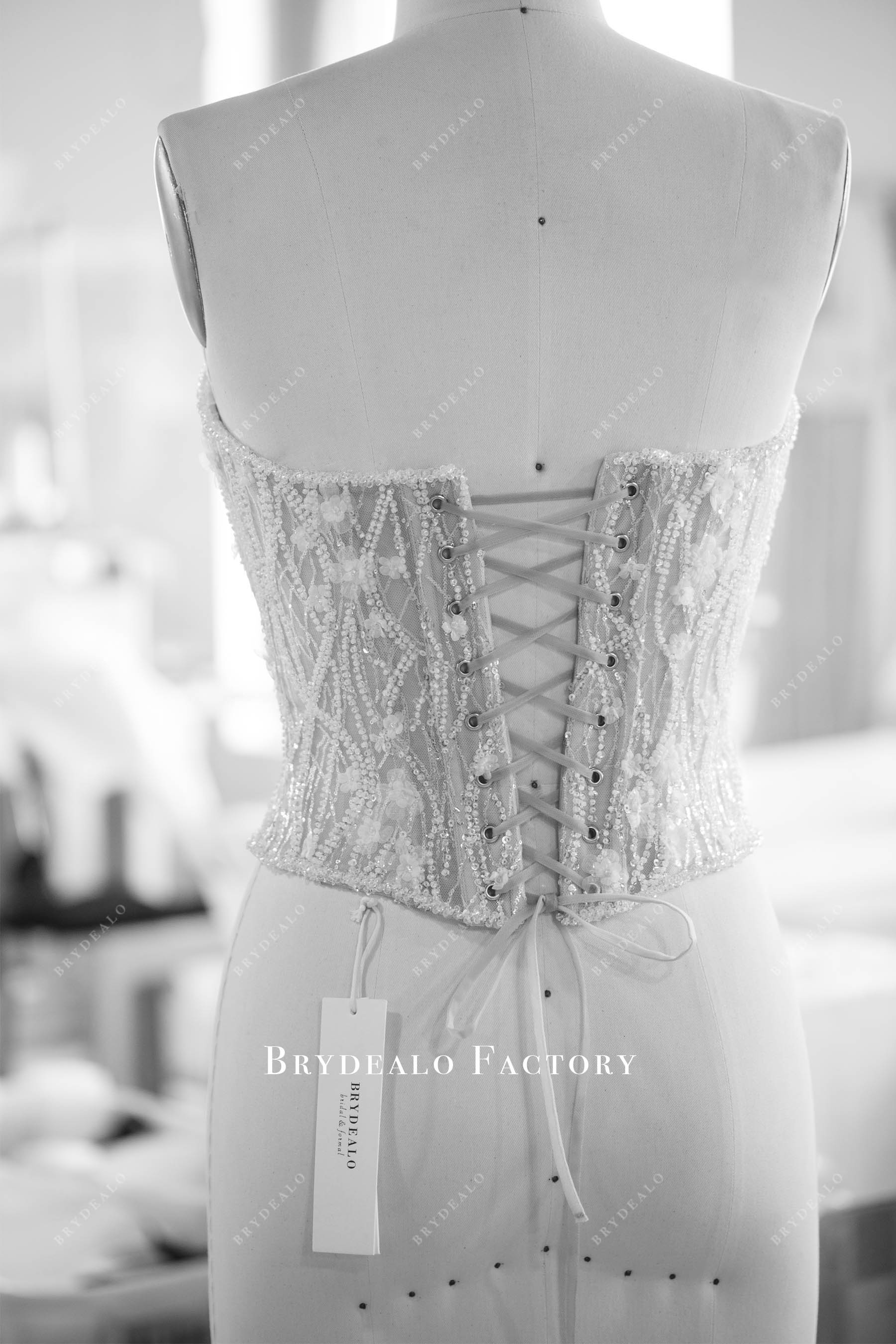 beaded lace up back bridal top