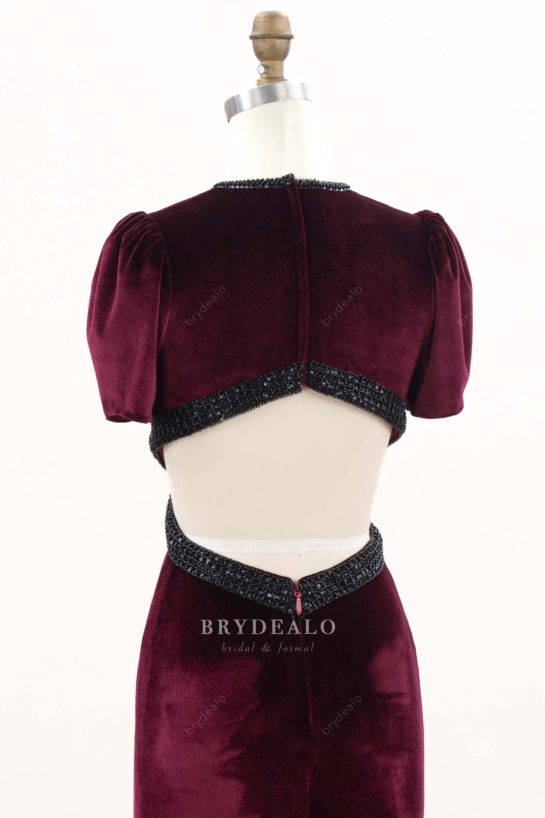 beaded open back evening dress