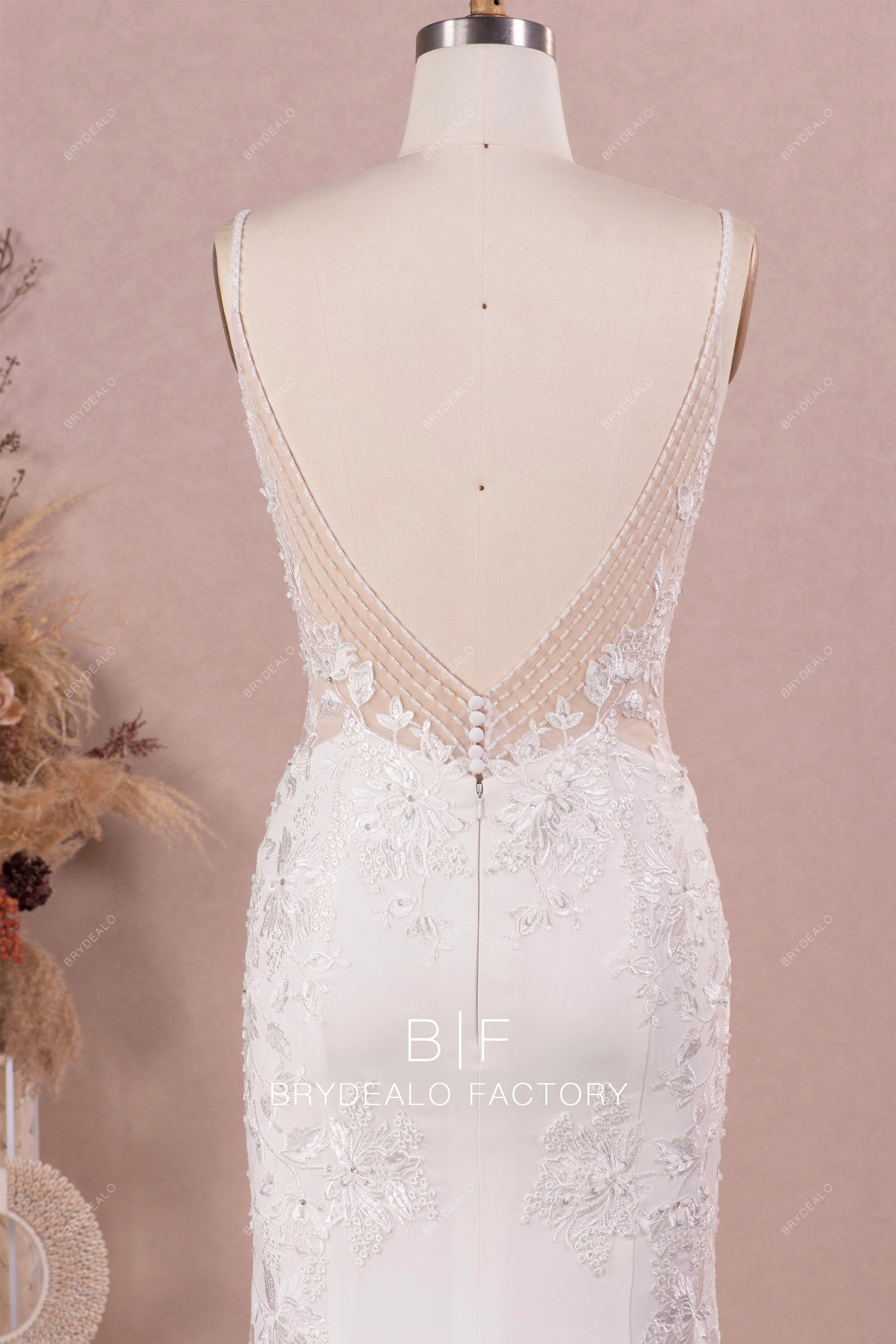beaded open V-back wedding dress