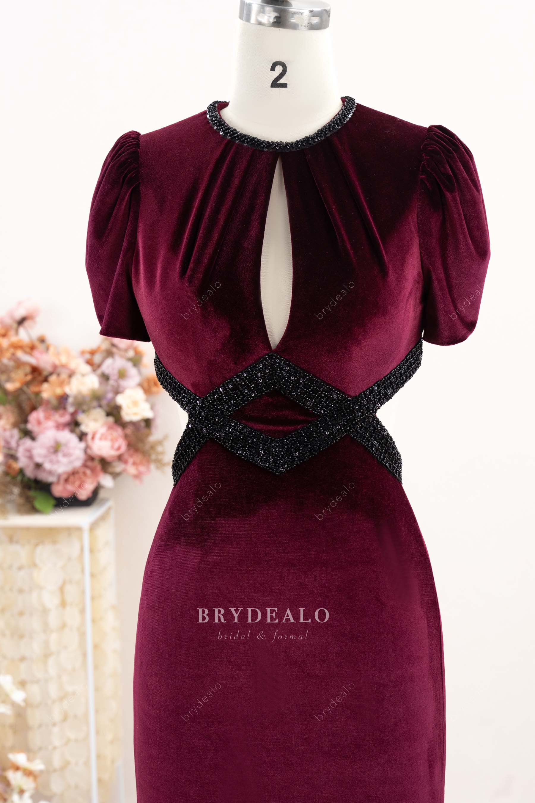 beaded round neck formal dress