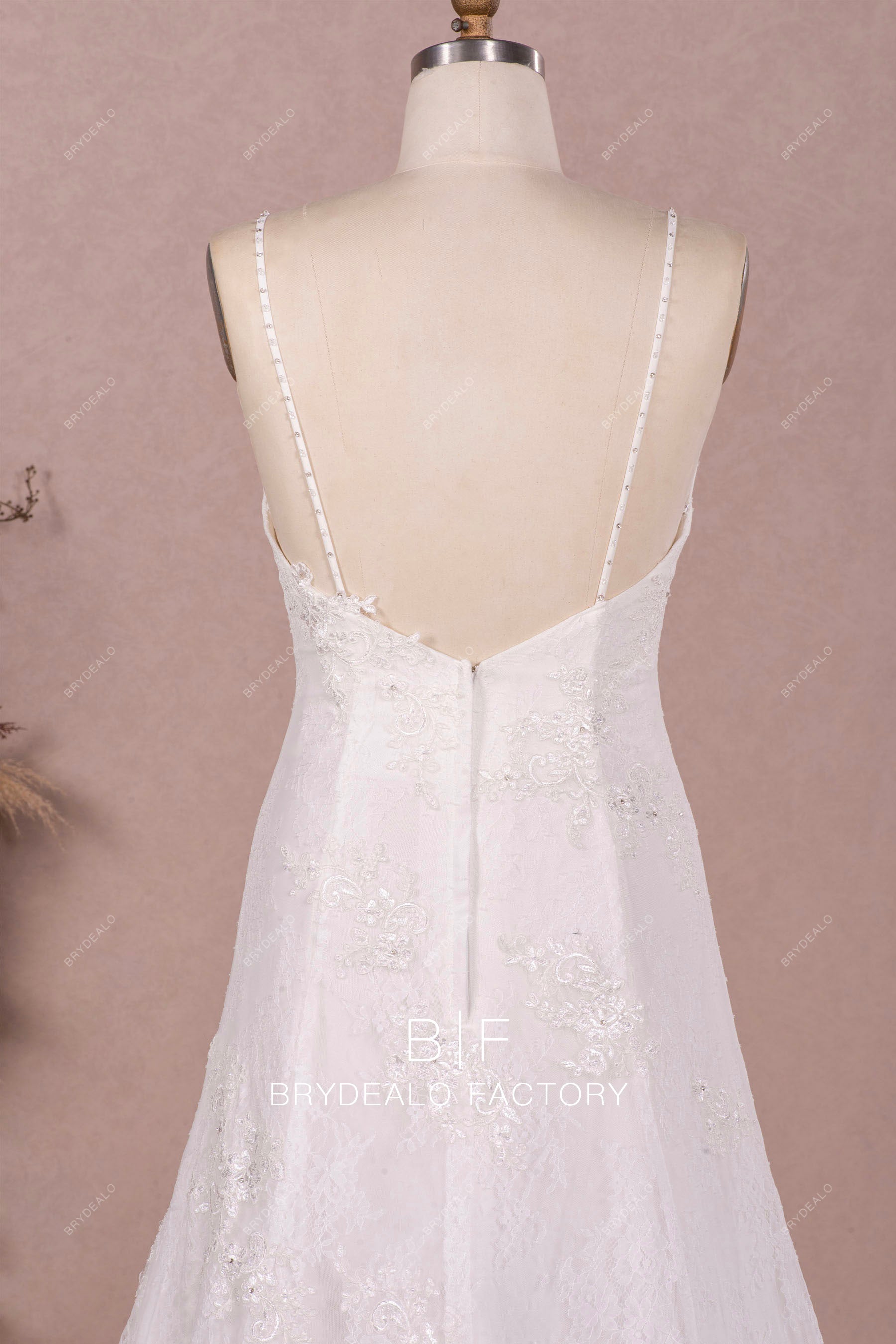 beaded spaghetti straps open back bridal gown