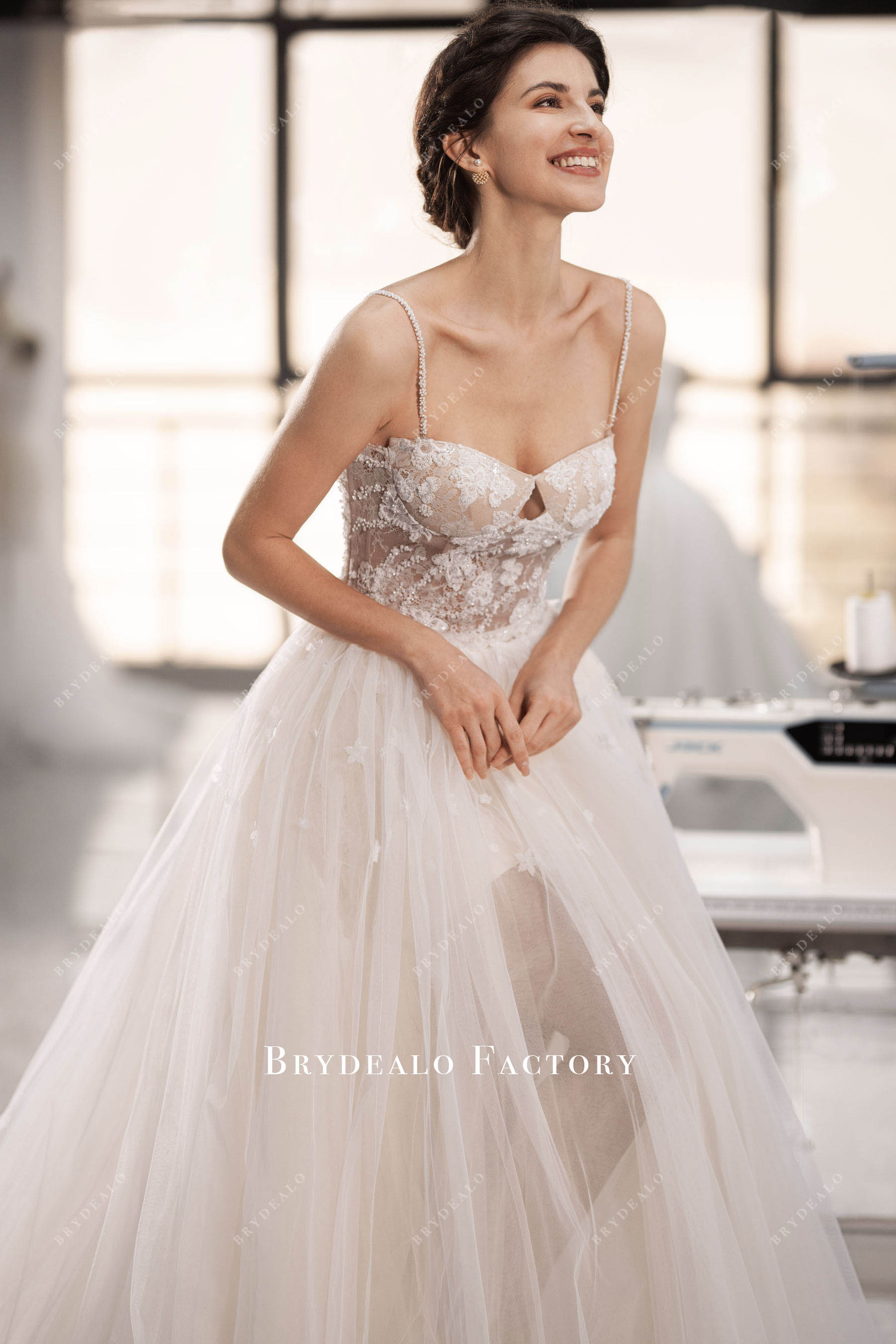 beaded straps flower wedding gown sample