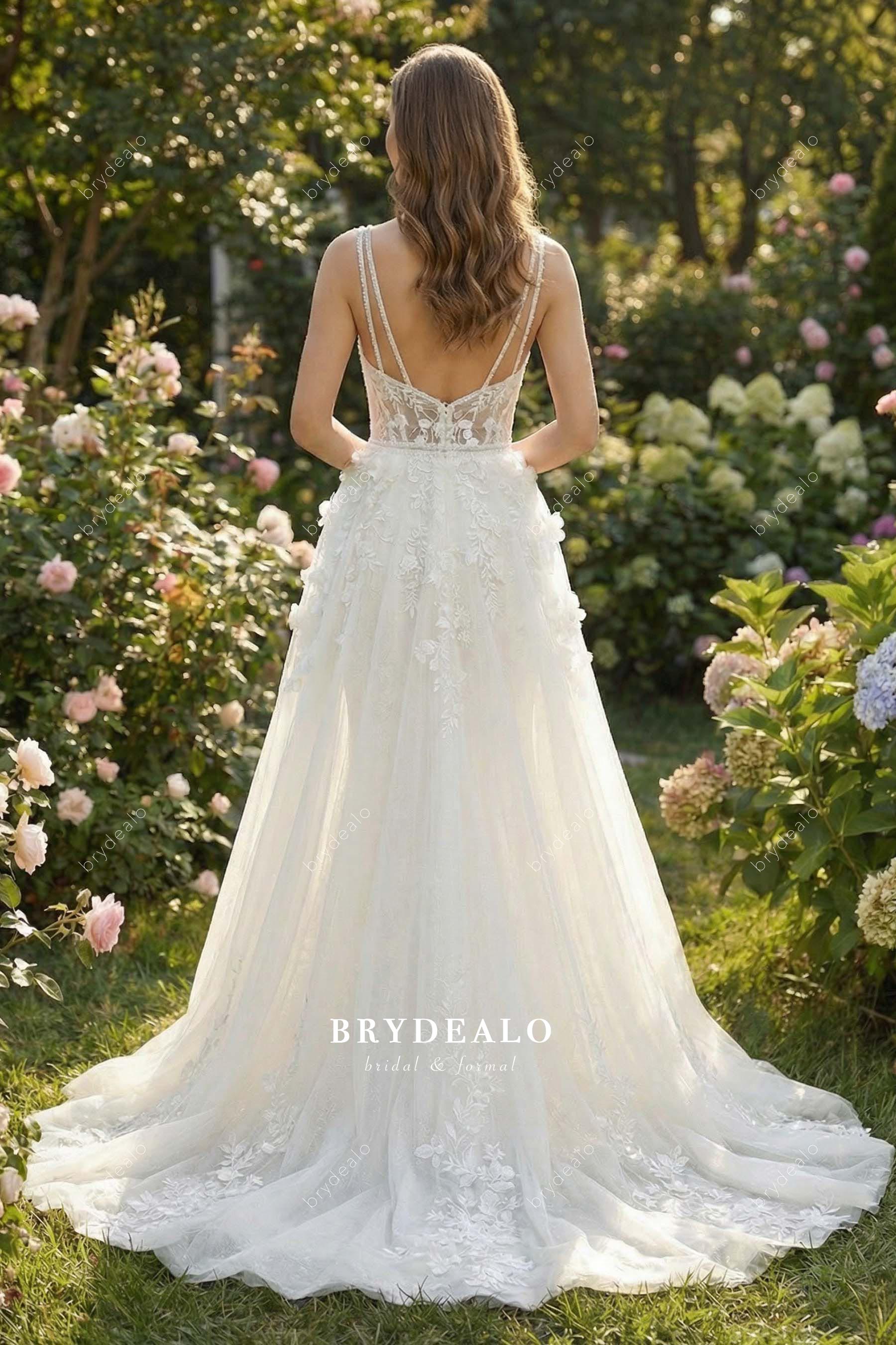 beaded straps overskirt wedding dress