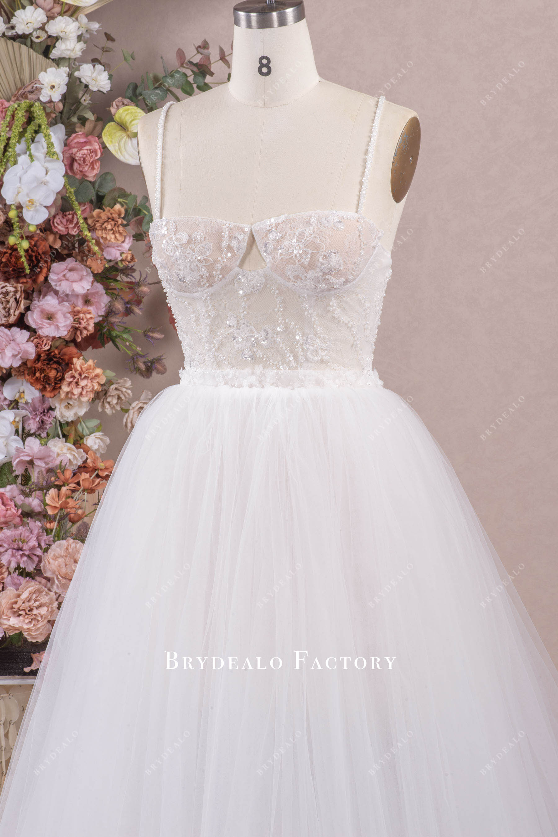 Modern Beaded Bodycon Puffy Tulle Overskirt Wedding Dress