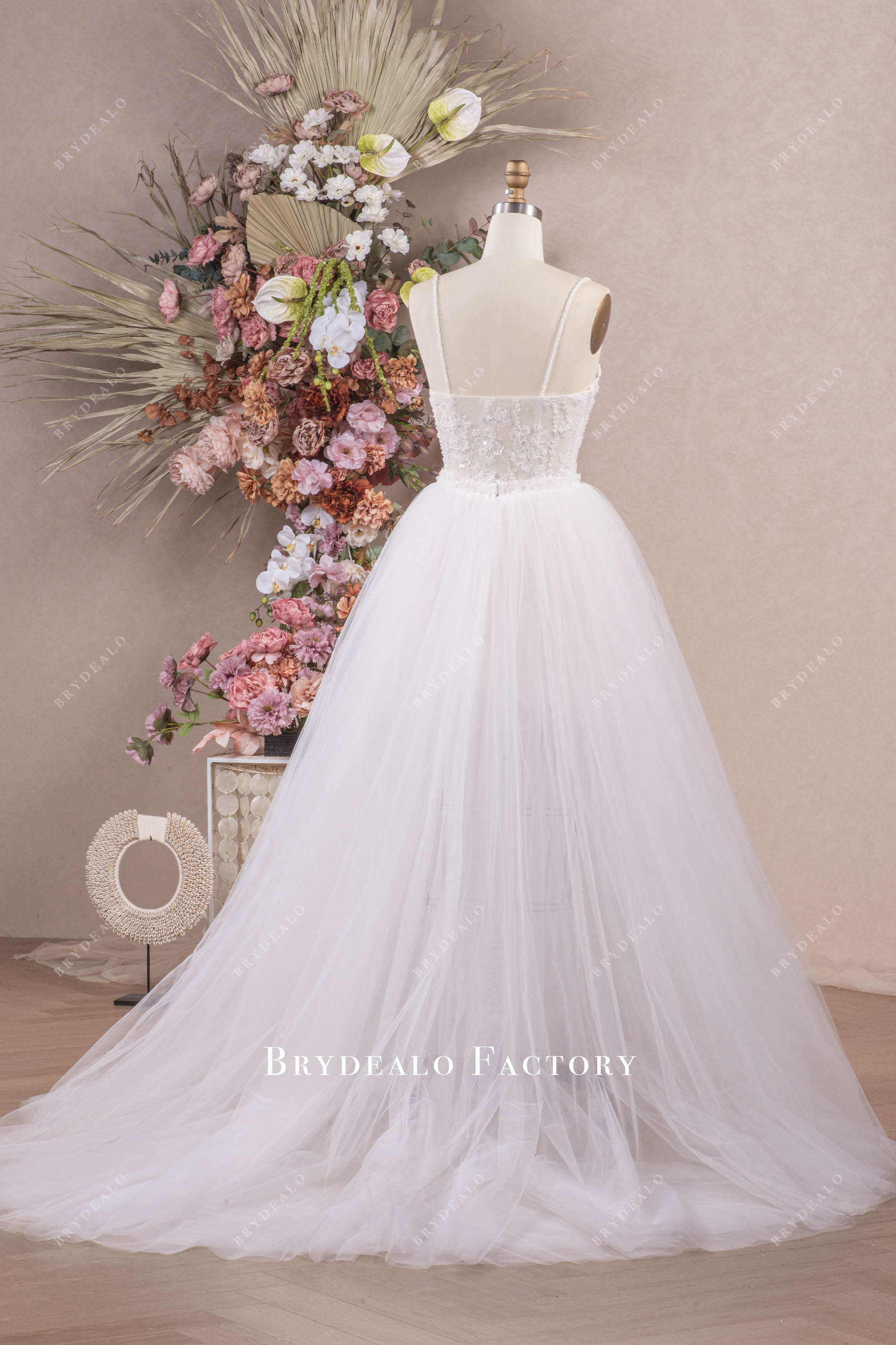 Modern Beaded Bodycon Puffy Tulle Overskirt Wedding Dress