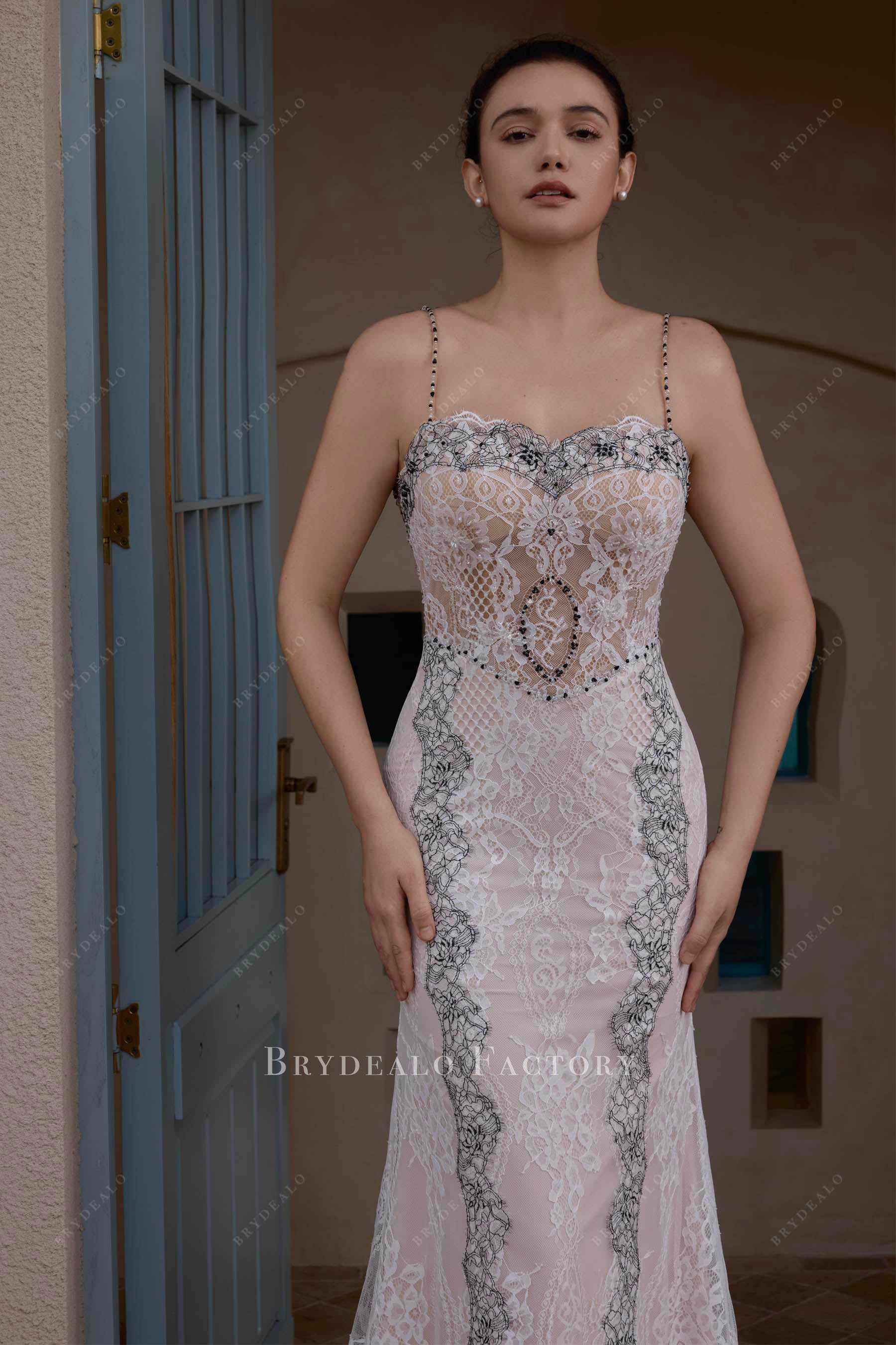 beaded thin straps wedding dress