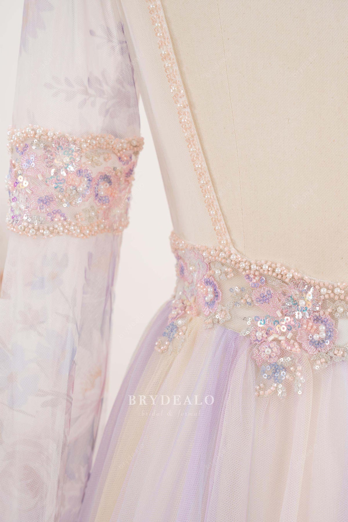 beaded trim waist wedding dress