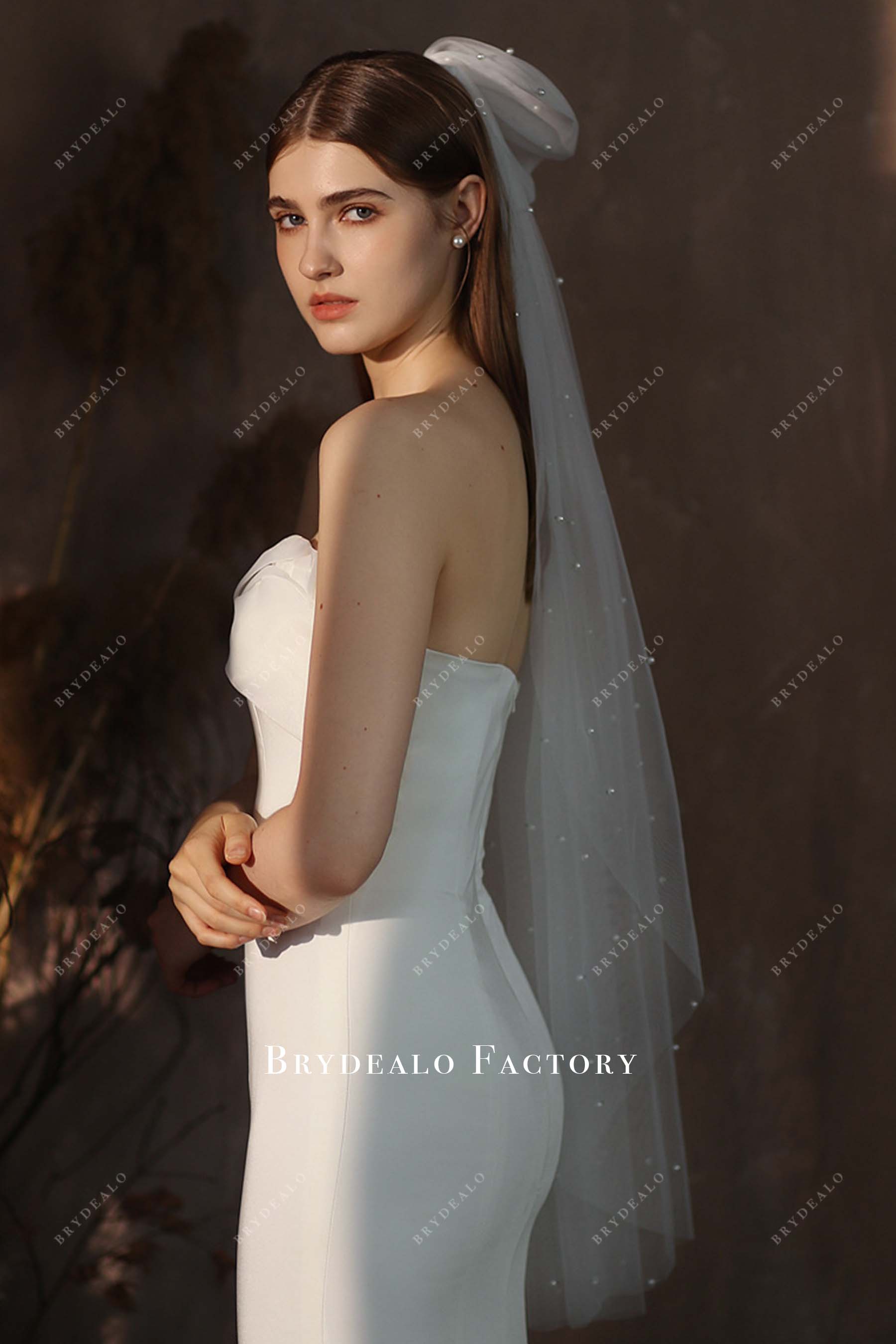 beaded tulle bridal veil