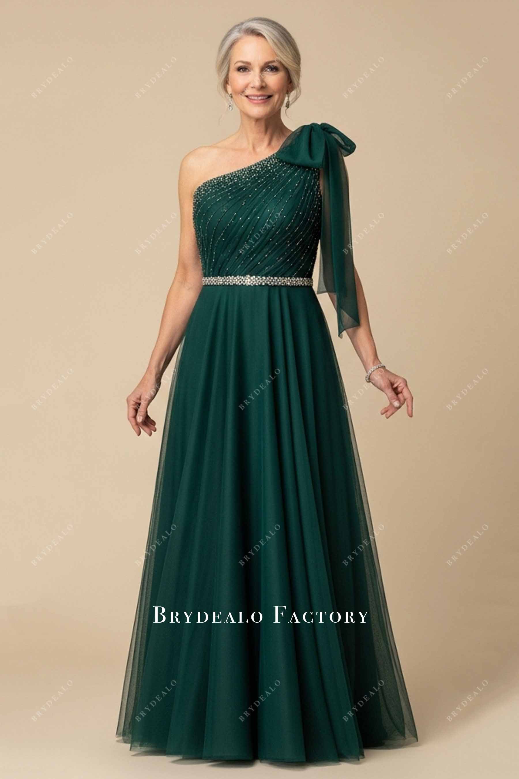 One Shoulder Beaded A-Line Mother Bride Dress One Shoulder Beaded A-Line Mother Bride Dress