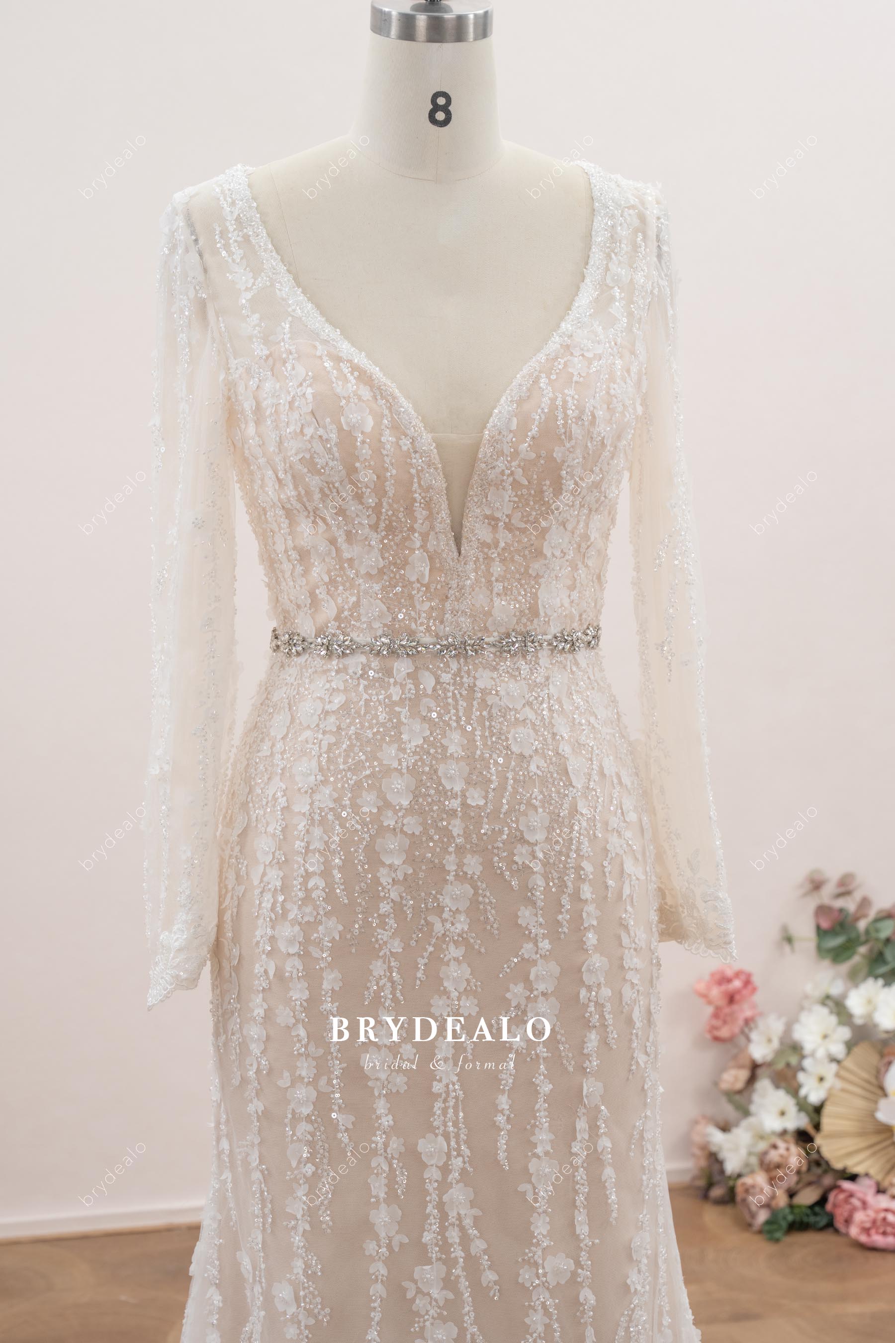 beaded v-neck wedding dress