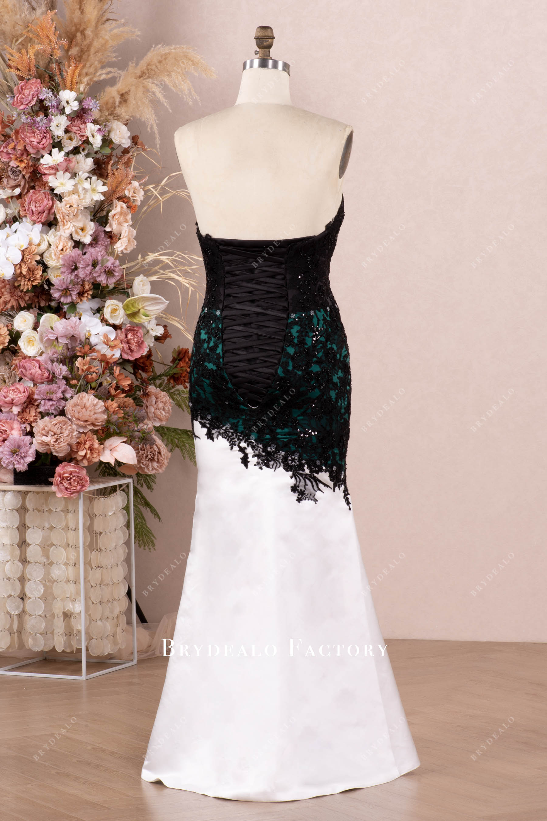 black beaded lace floor length wedding dress