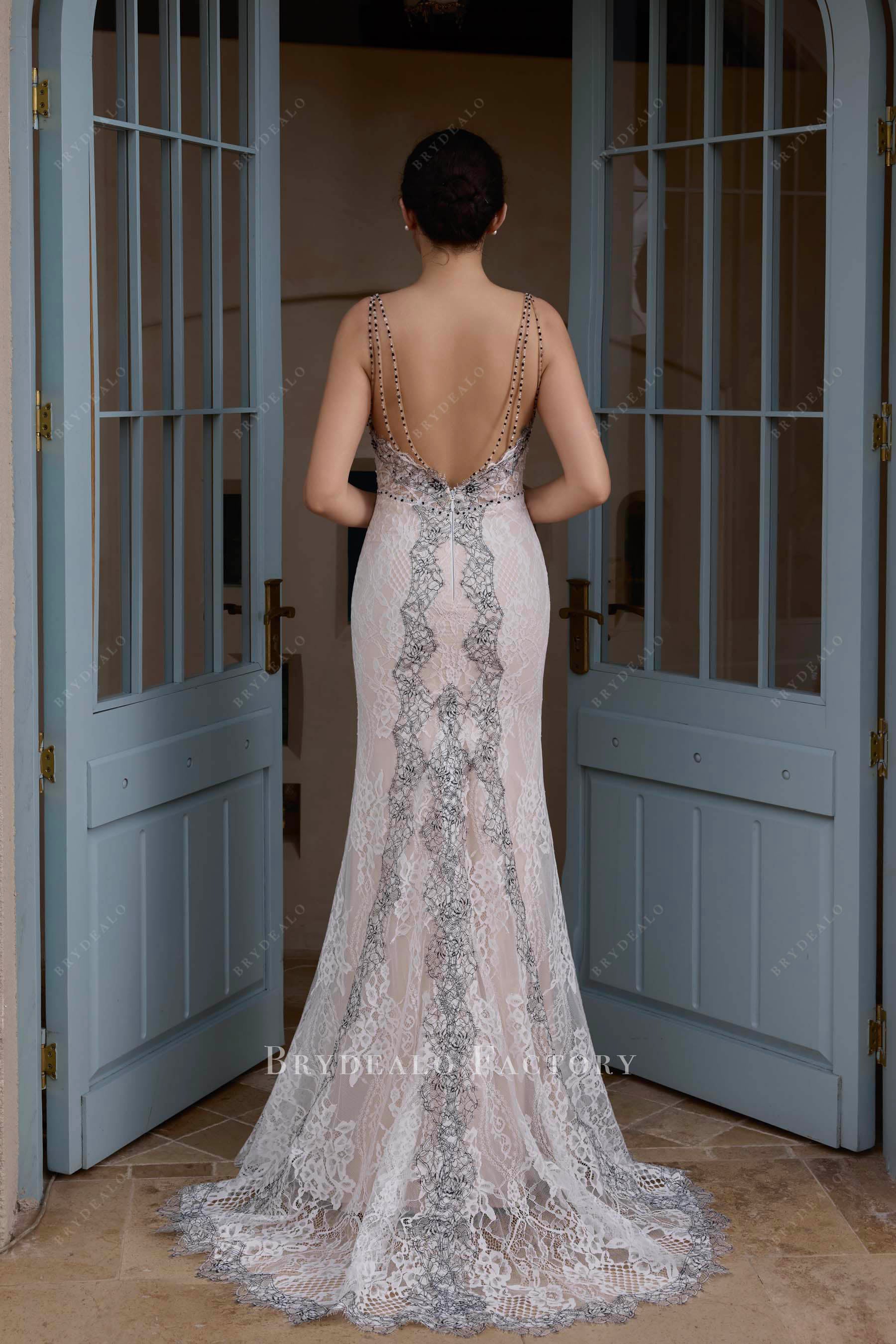 black beaded spaghetti straps wedding dress