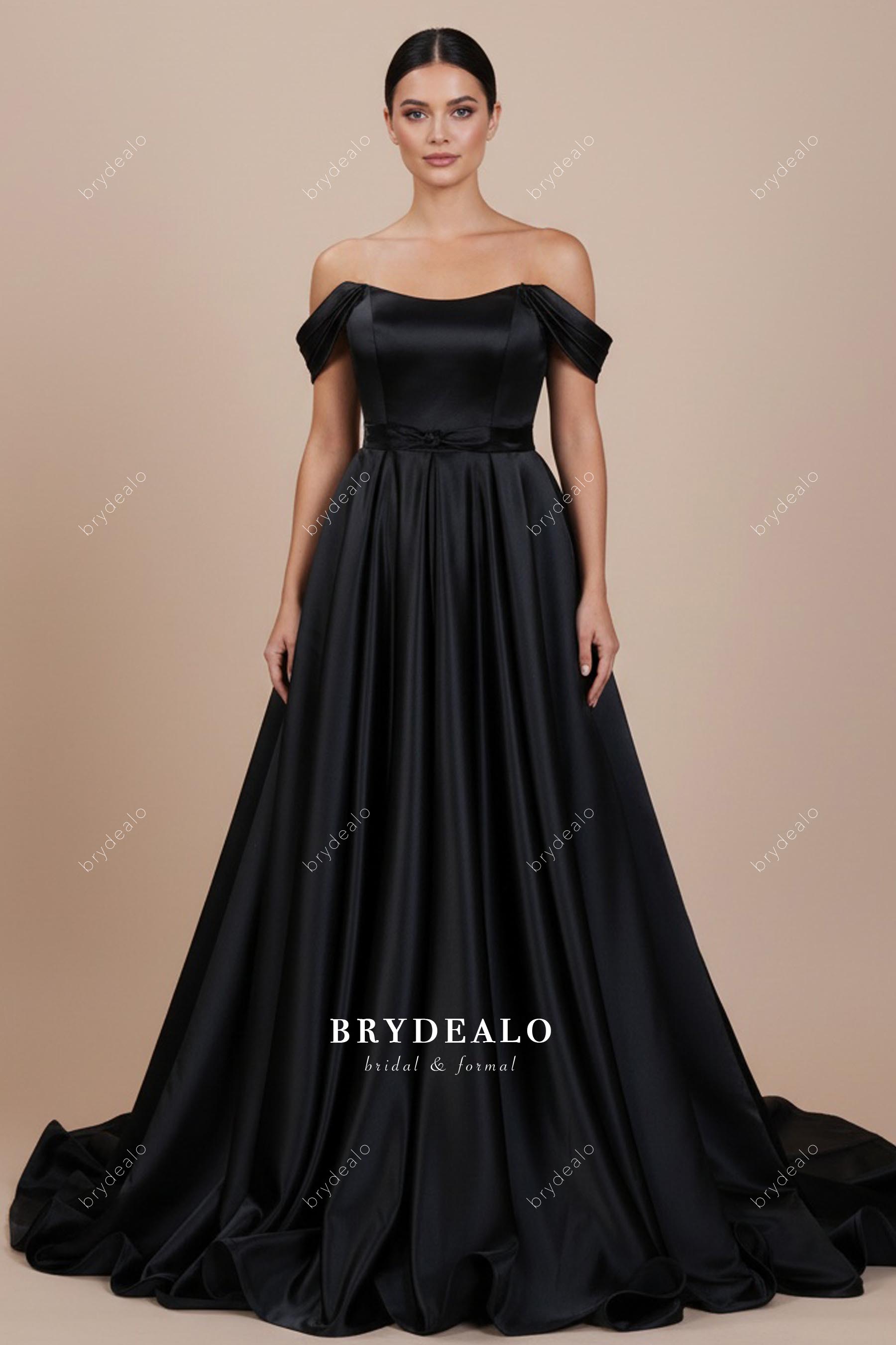 black bowknot waistband satin wedding dress