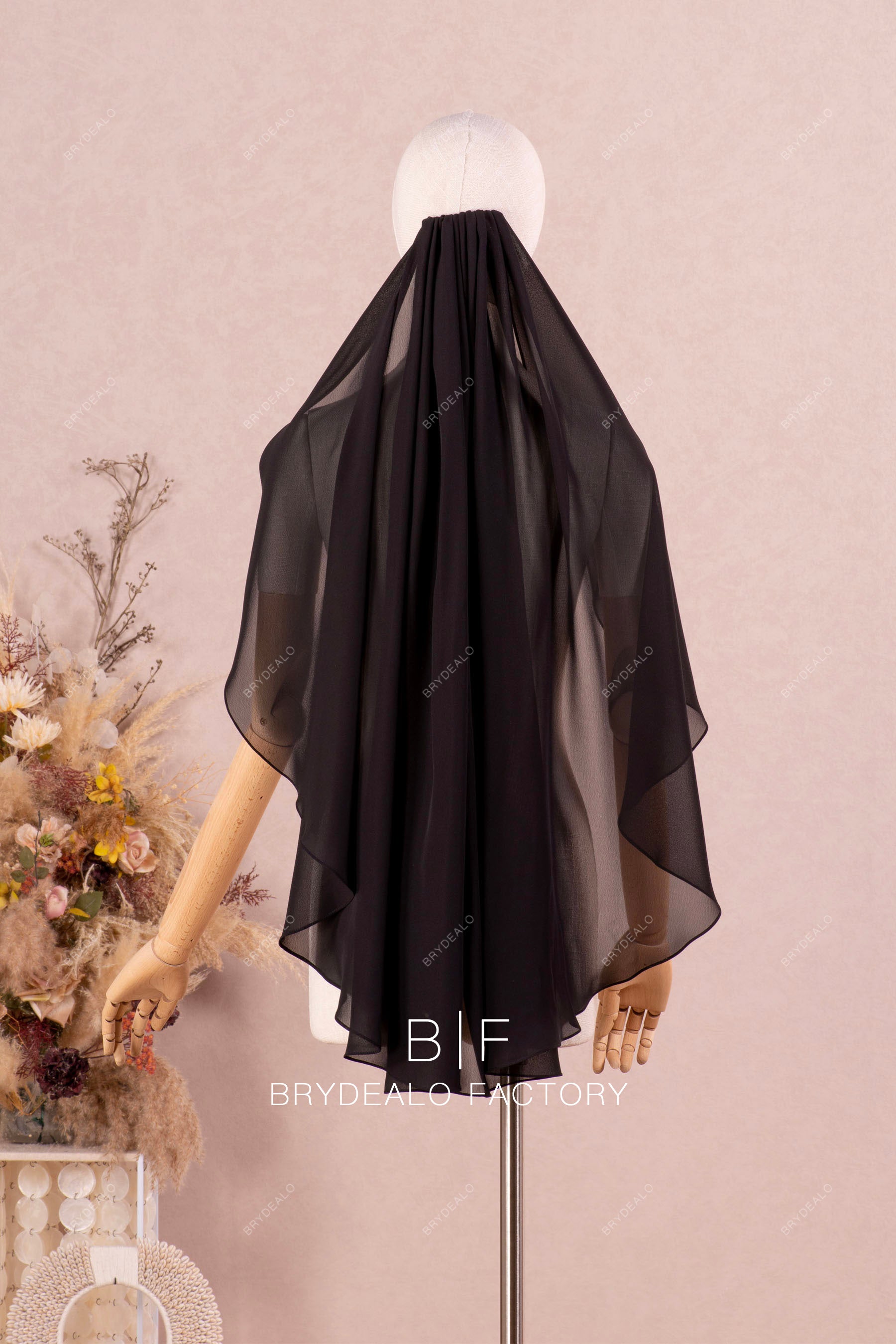 black veil chiffon dress (Black) Chiffon Wrap Dress