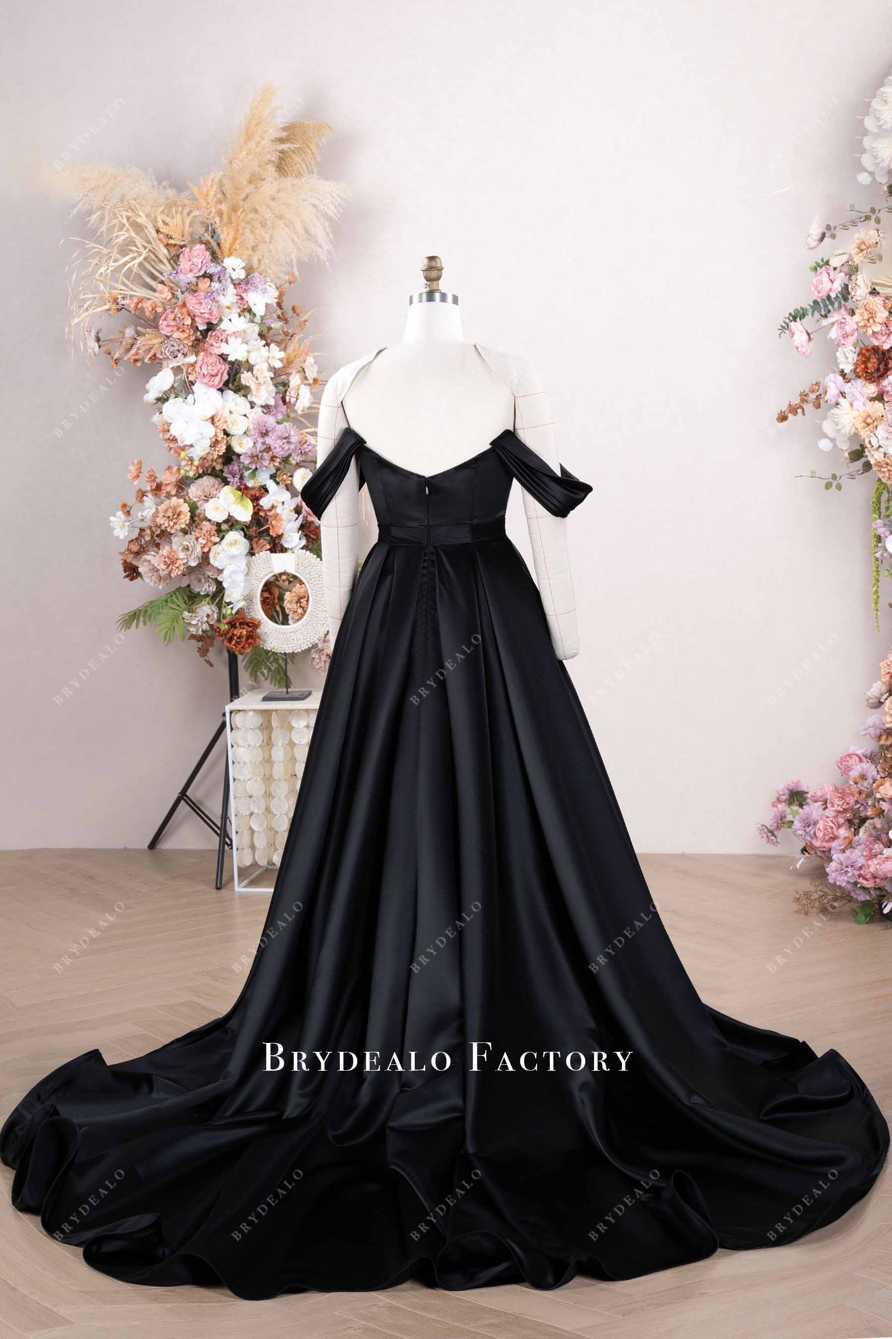 black classic satin wedding dress