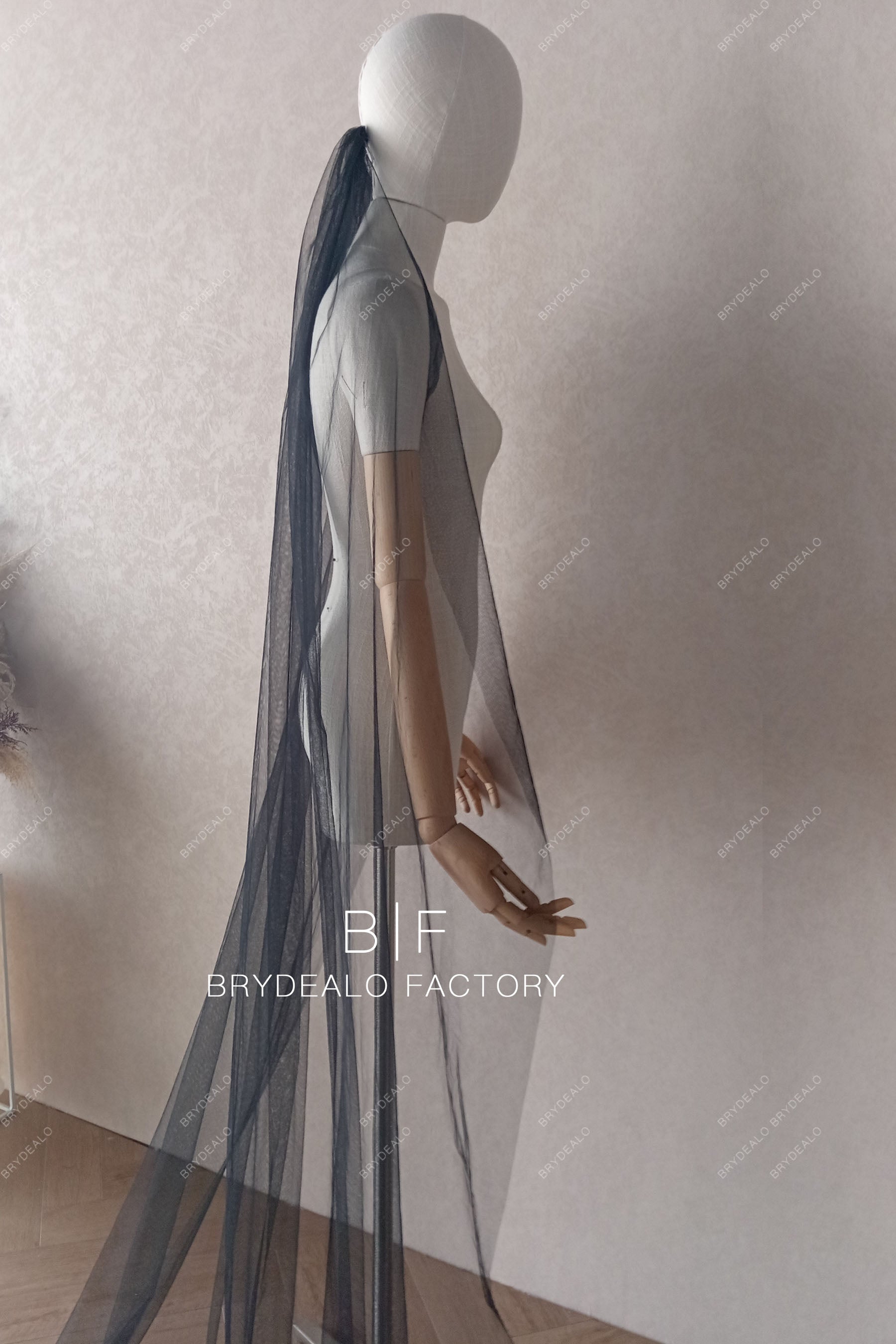 Black Tulle Custom Royal Length Bridal Veil