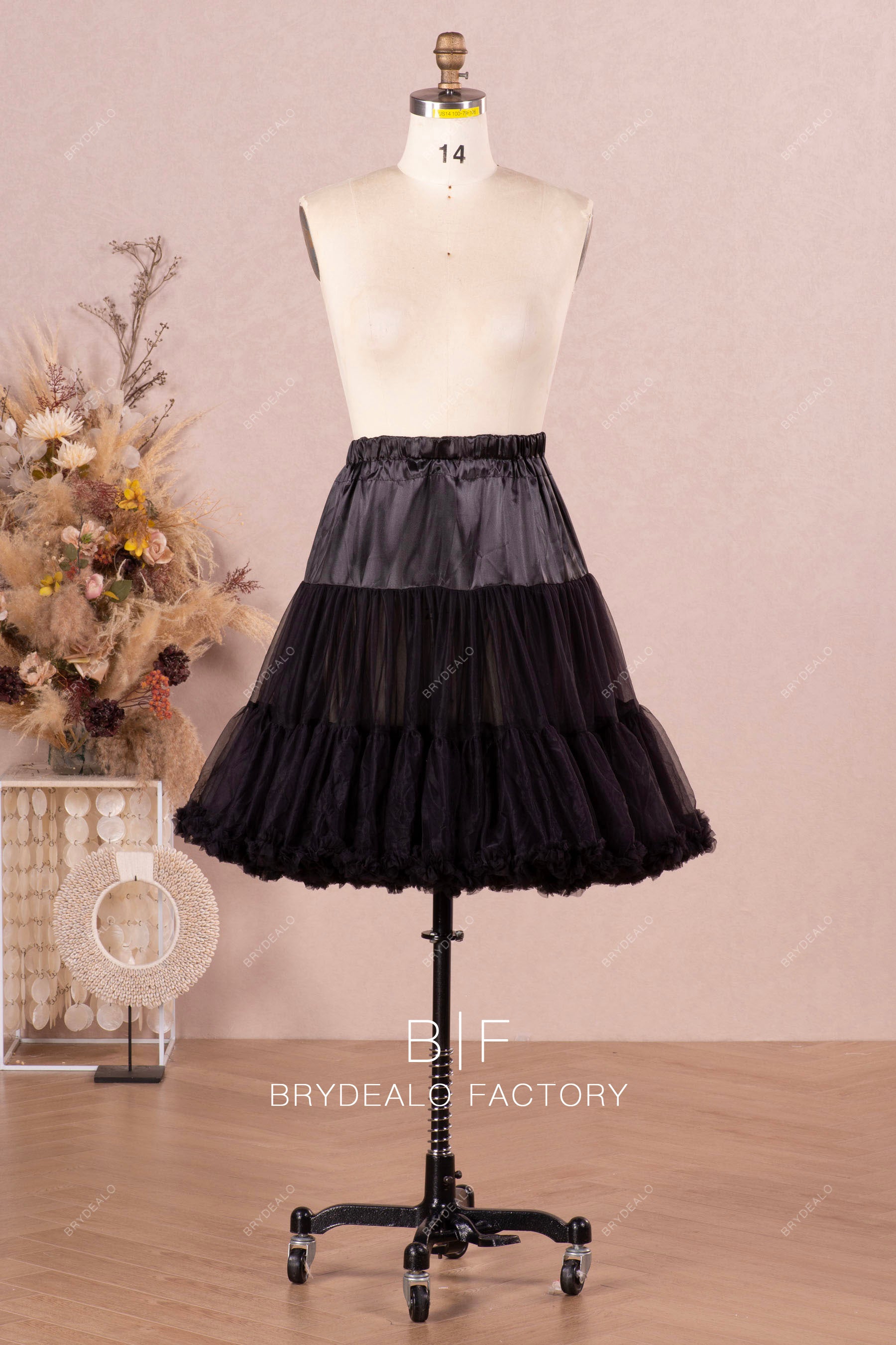 dress and petticoat Black Elastic Waistband Petticoat For Short Dresses 45cm (waist 60-90cm)