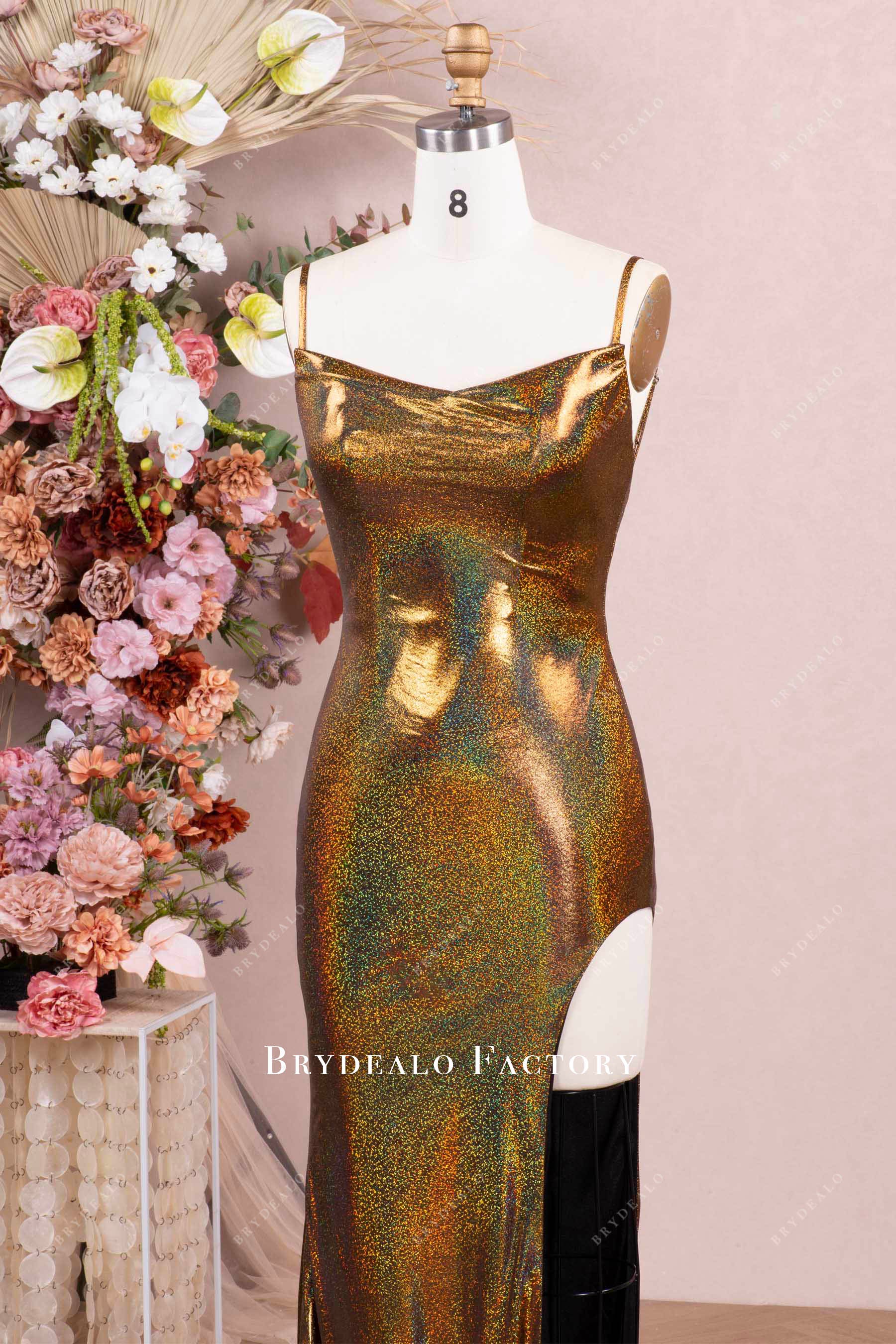 black gold thins straps evening dress