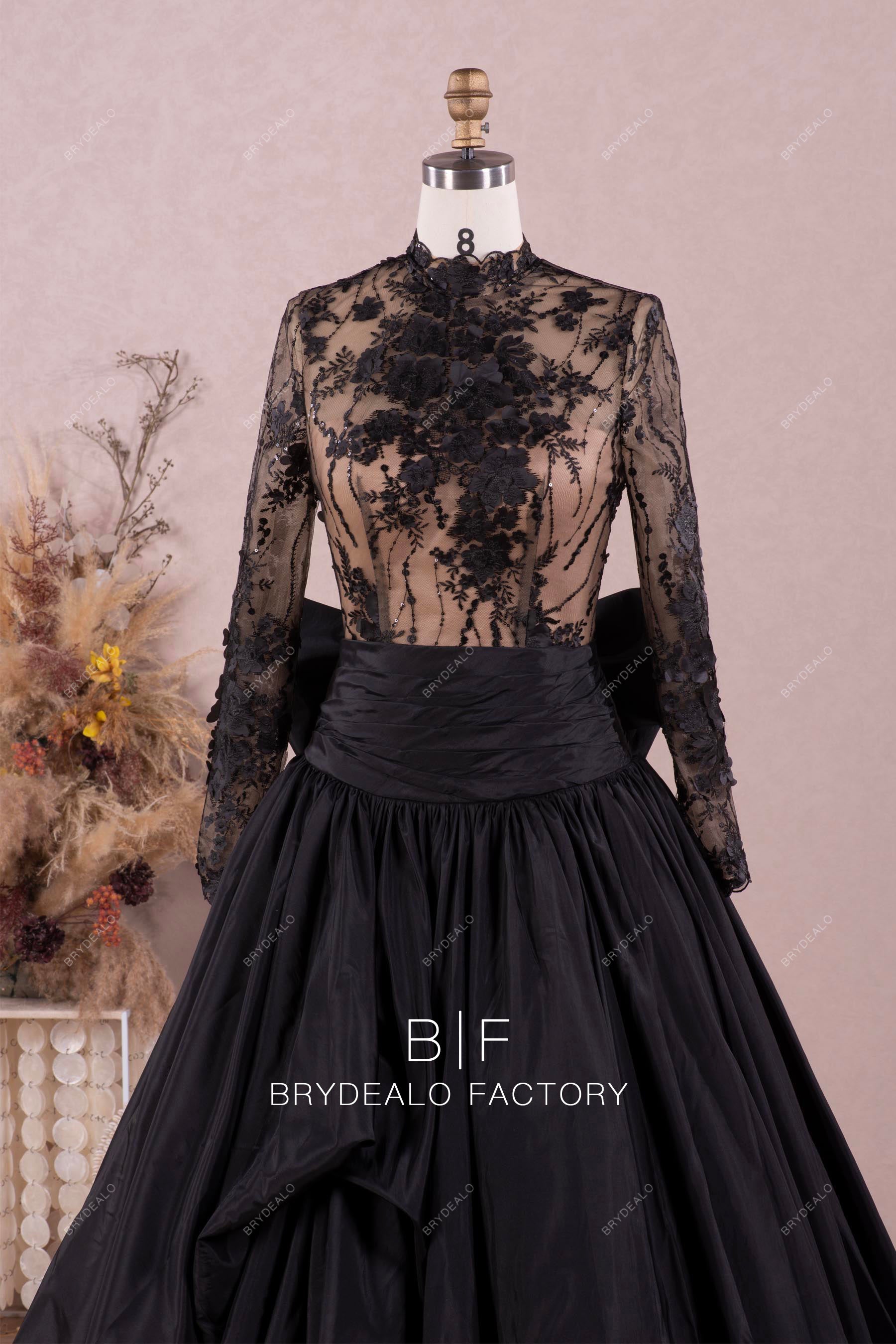 black high neck lace wedding dress