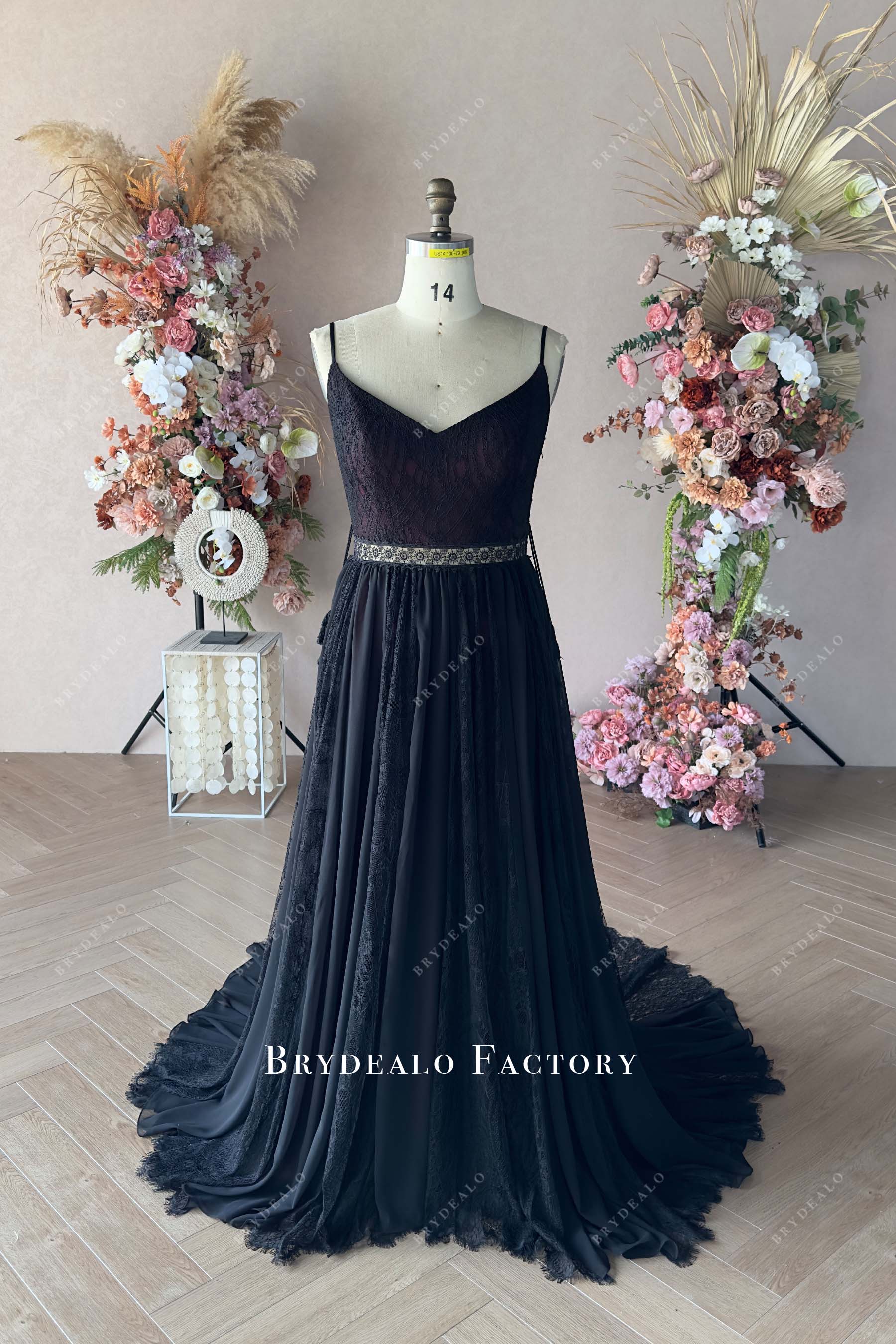 black lace overlay burgundy wedding dress