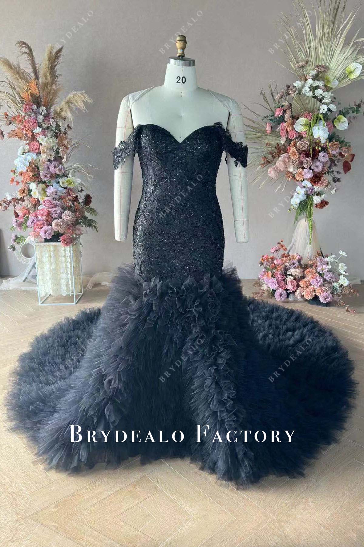 black lace plus size wedding dress