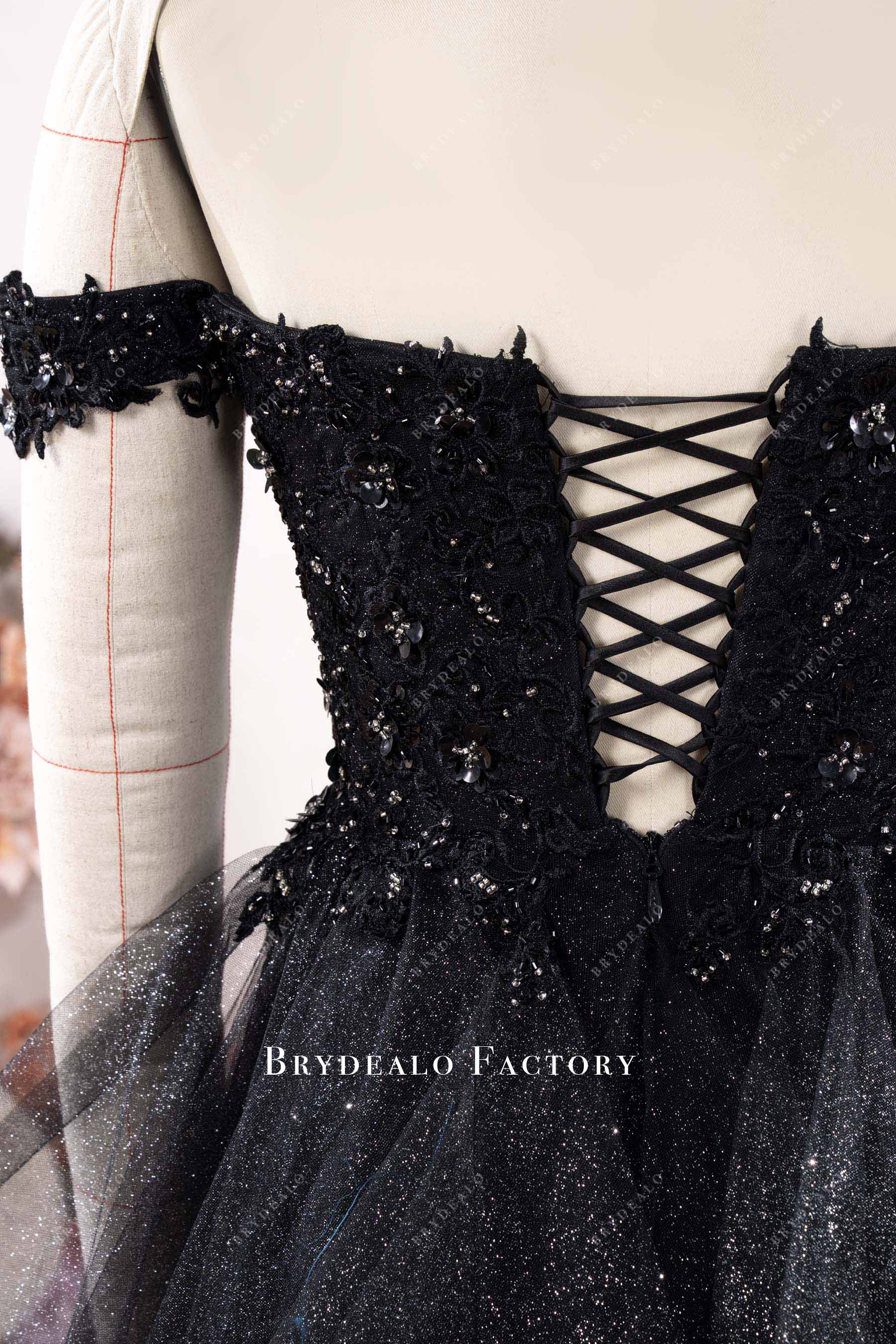 black sparkly lace wedding dress