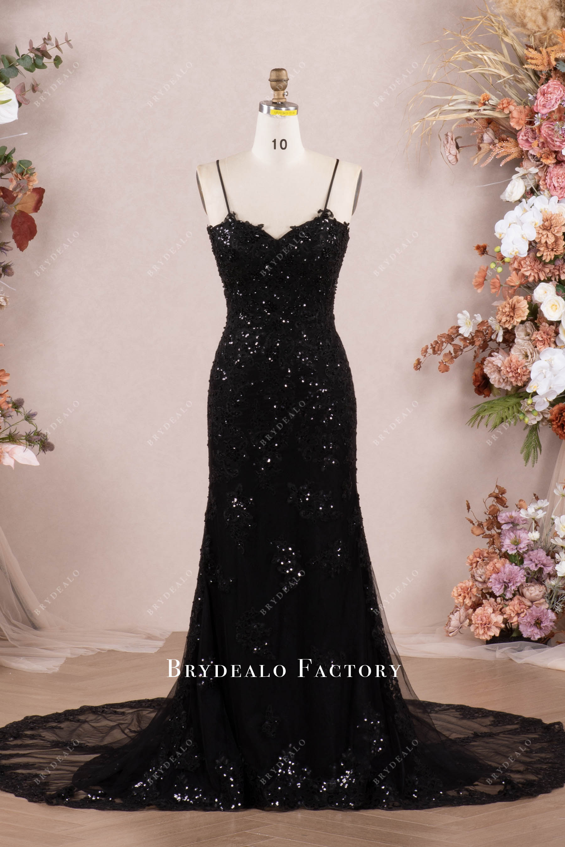 Black Lace Spaghetti Straps Mermaid Wedding Dress Light Ivory Black Lace Spaghetti Straps Mermaid Wedding Dress Light Ivory