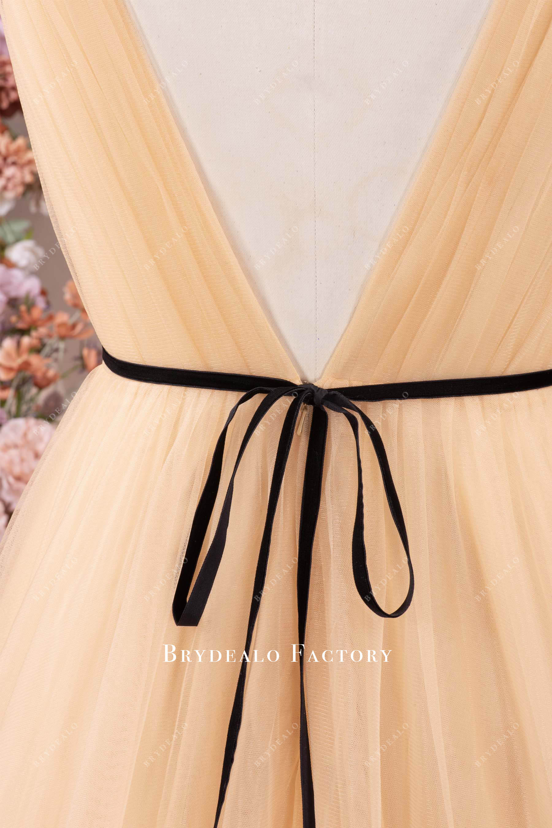 black velvet sash tulle bridesmaid dress