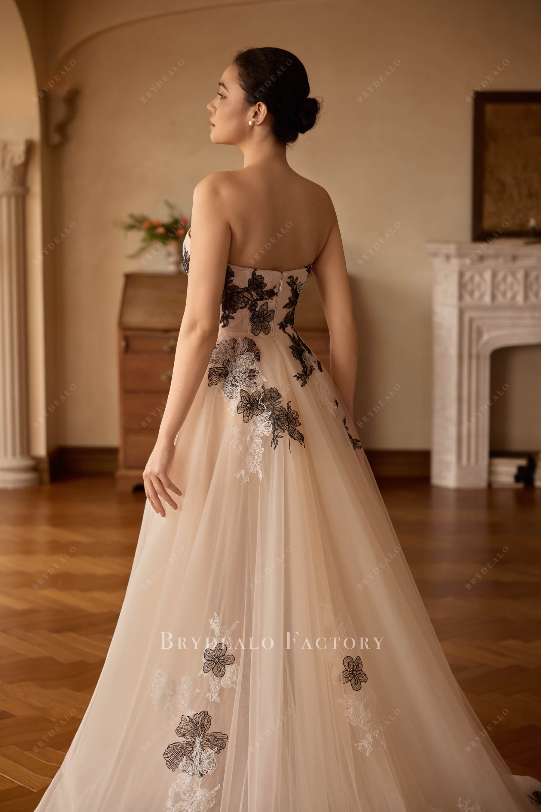 black white lace wedding dress