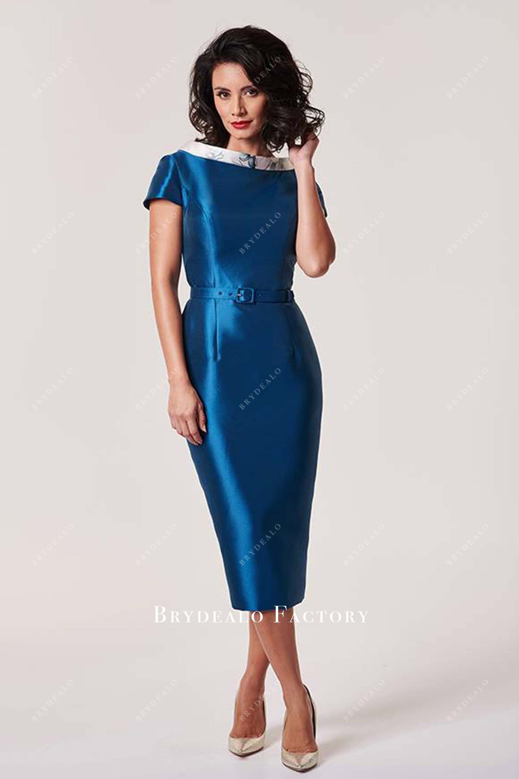 blue cap sleeves mother of bride dress