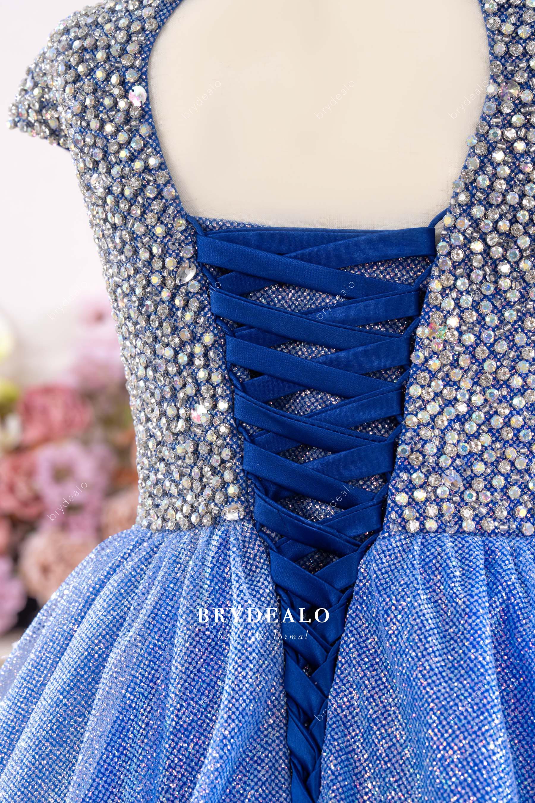 blue lace-up back kids pageant gown