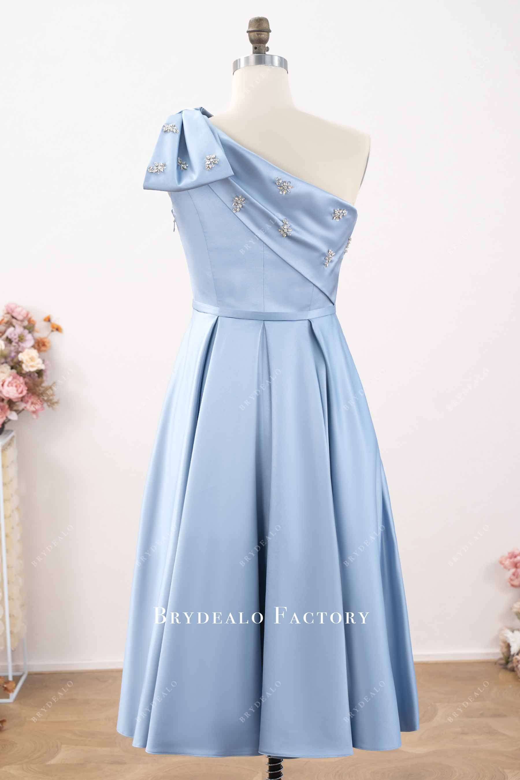 blue one-shoulder mother of bride dress