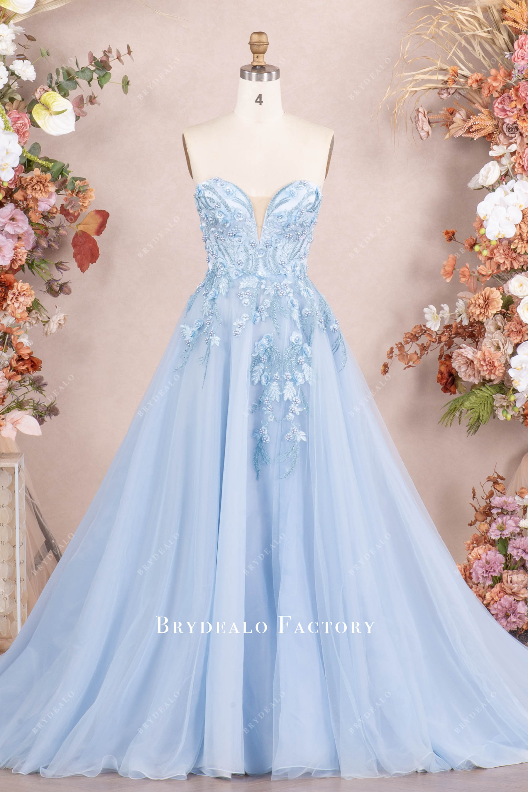 Sky Blue Pearl Lace Sweetheart Aline Prom Dress Sky Blue Pearl Lace Sweetheart Aline Prom Dress
