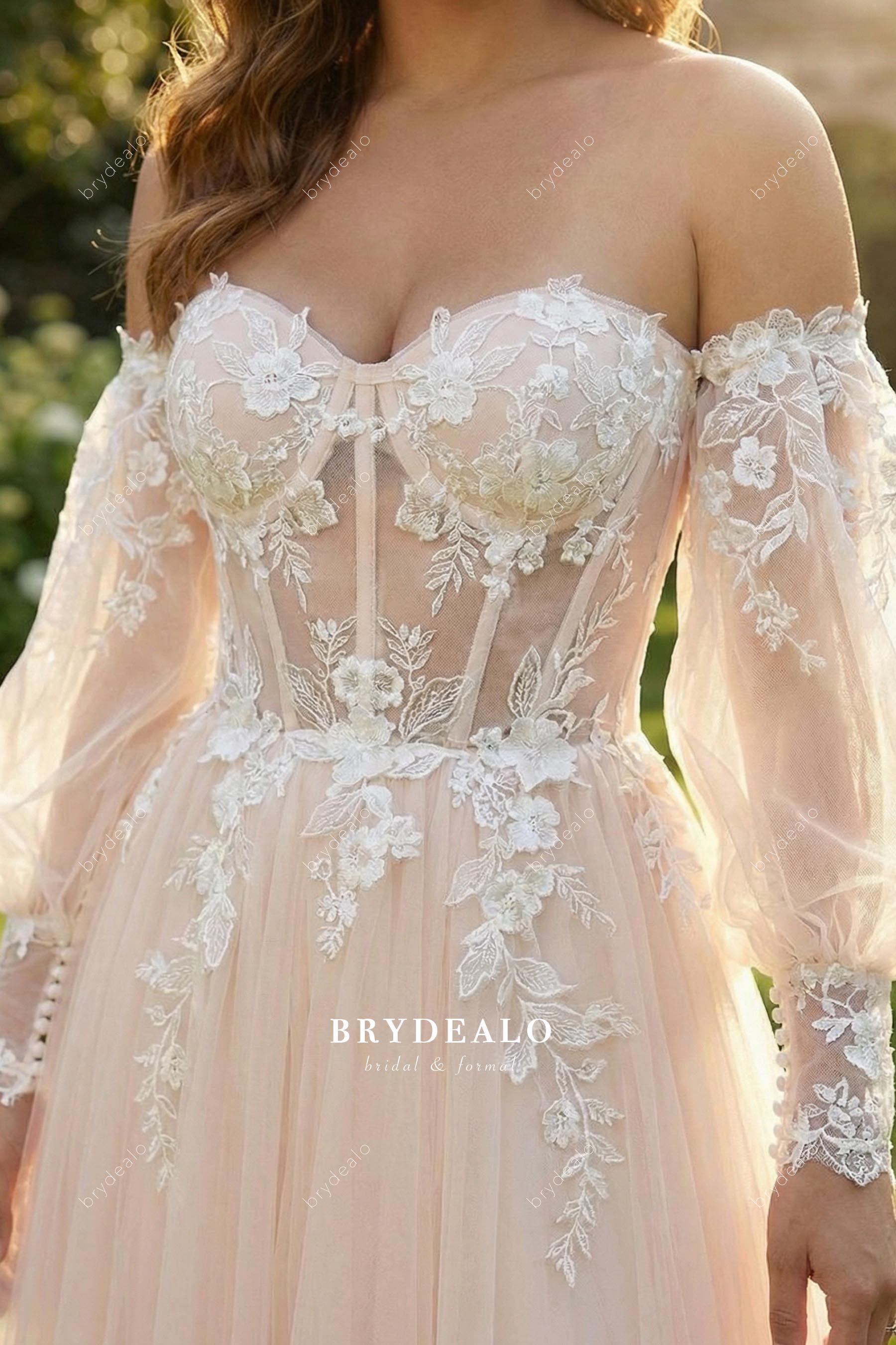 blush pink sweetheart neck wedding dress