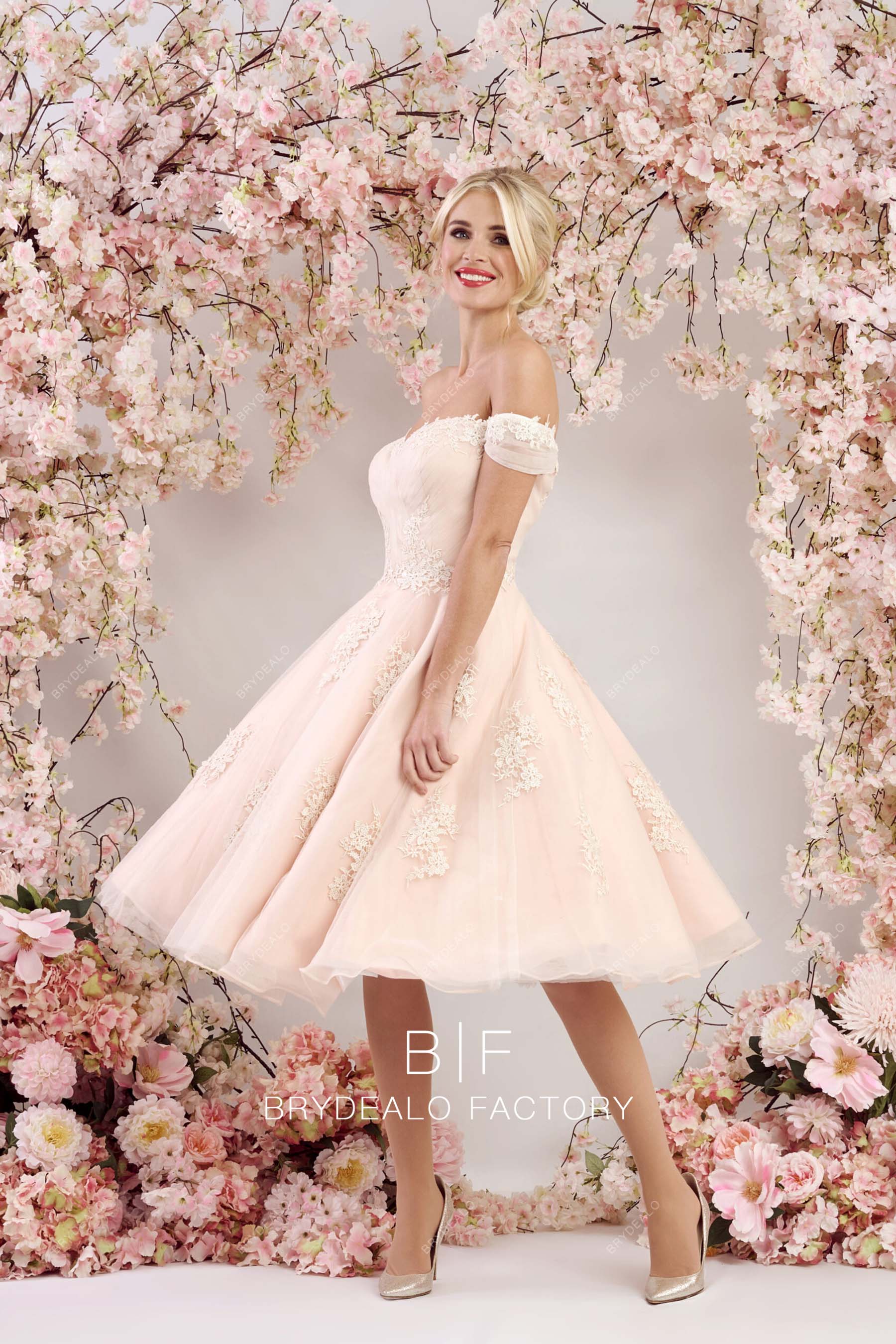 pearl pink short casual wedding dress