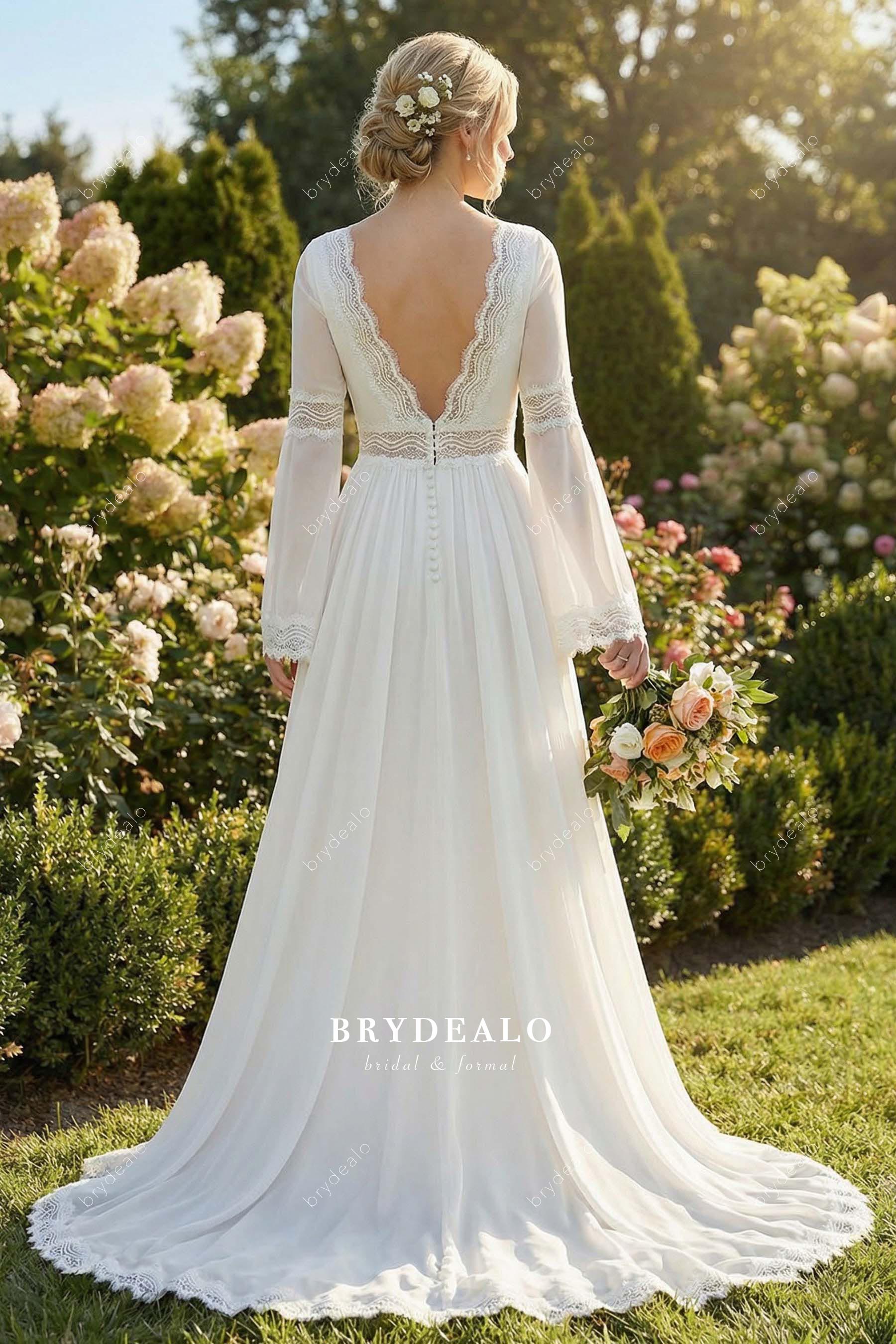 boho chiffon court train bridal dress