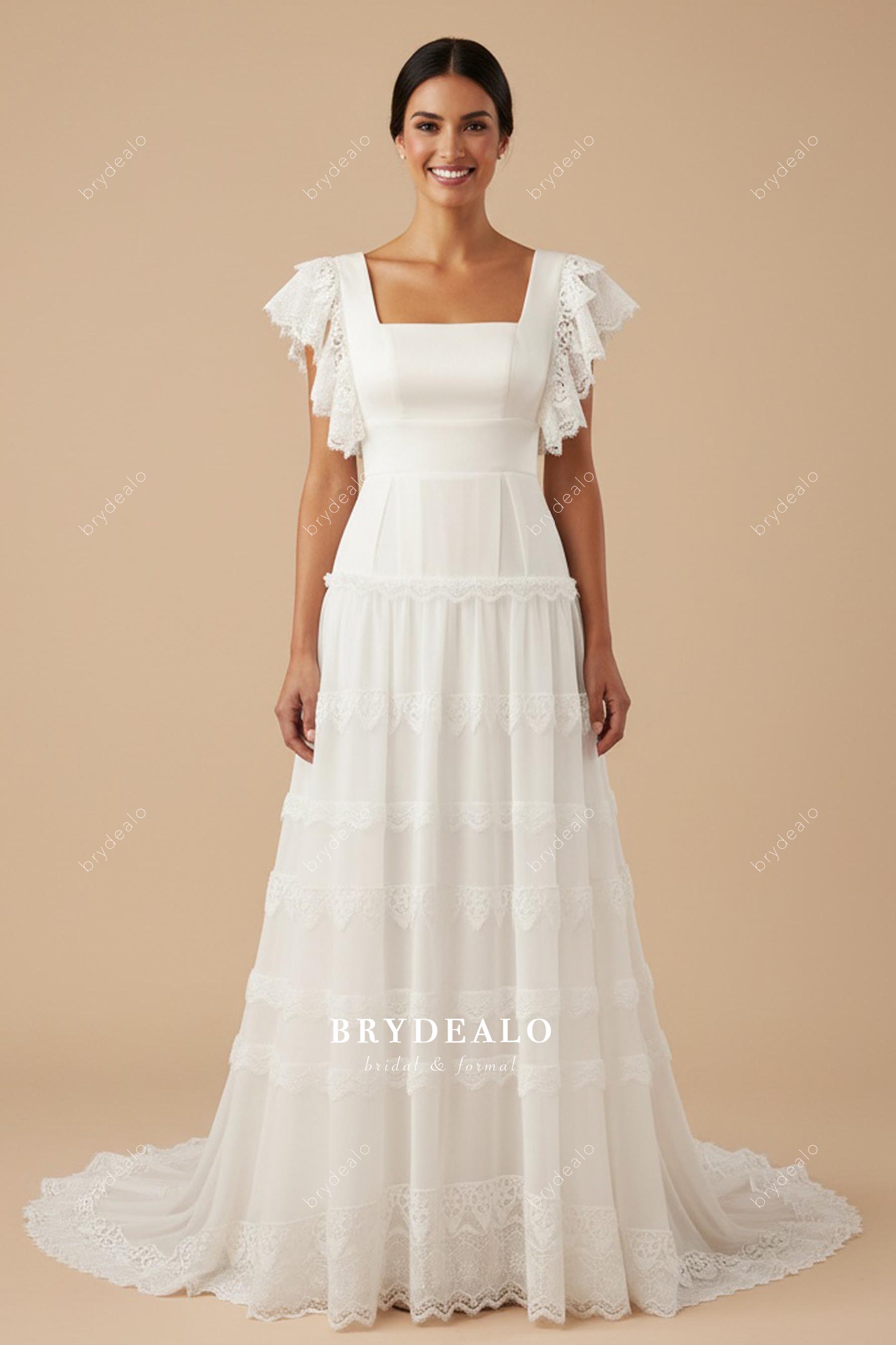 Bohemian Lace Trim Sleeves Chiffon Wedding Dress Bohemian Lace Trim Sleeves Chiffon Wedding Dress