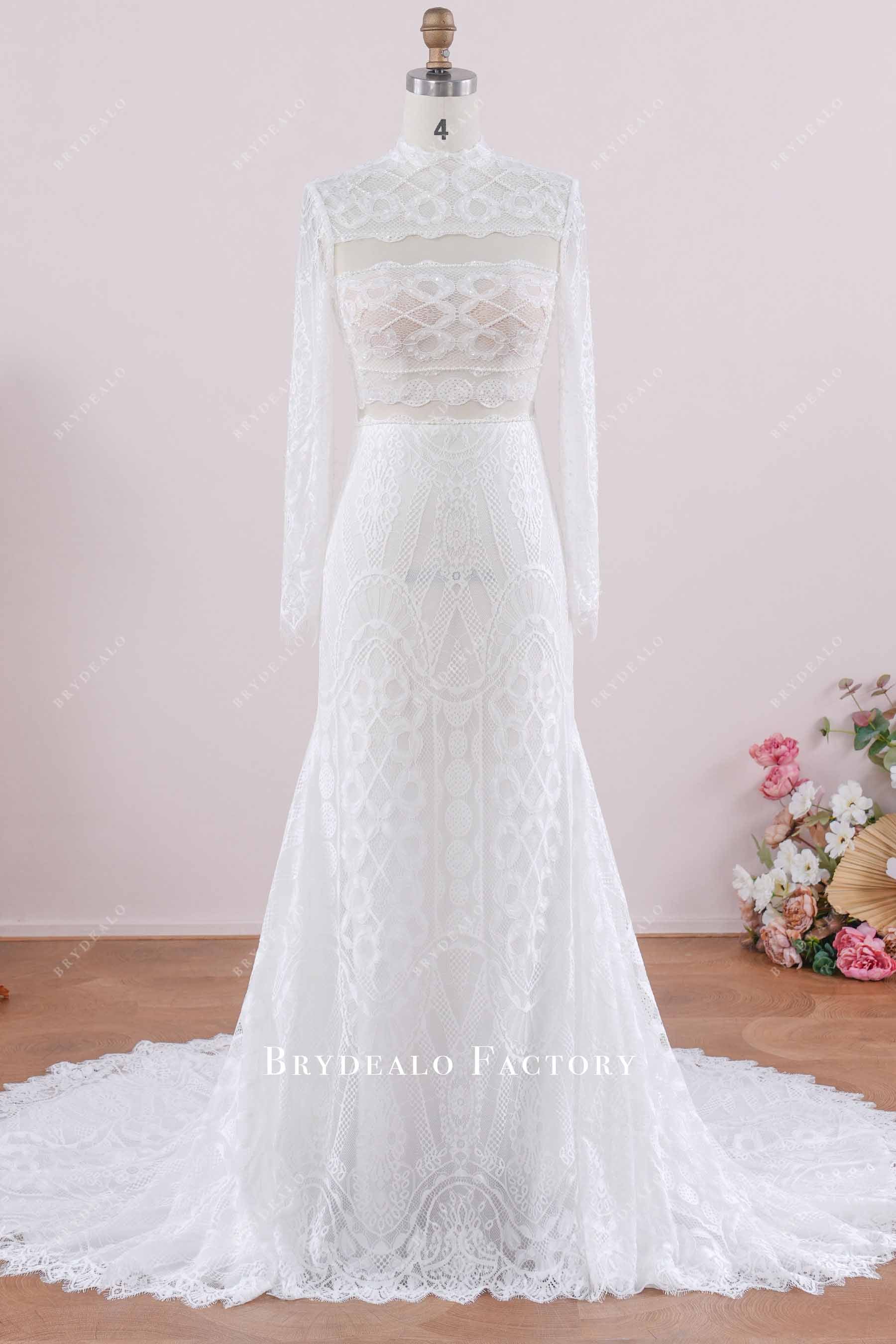 boho high neck wedding dress