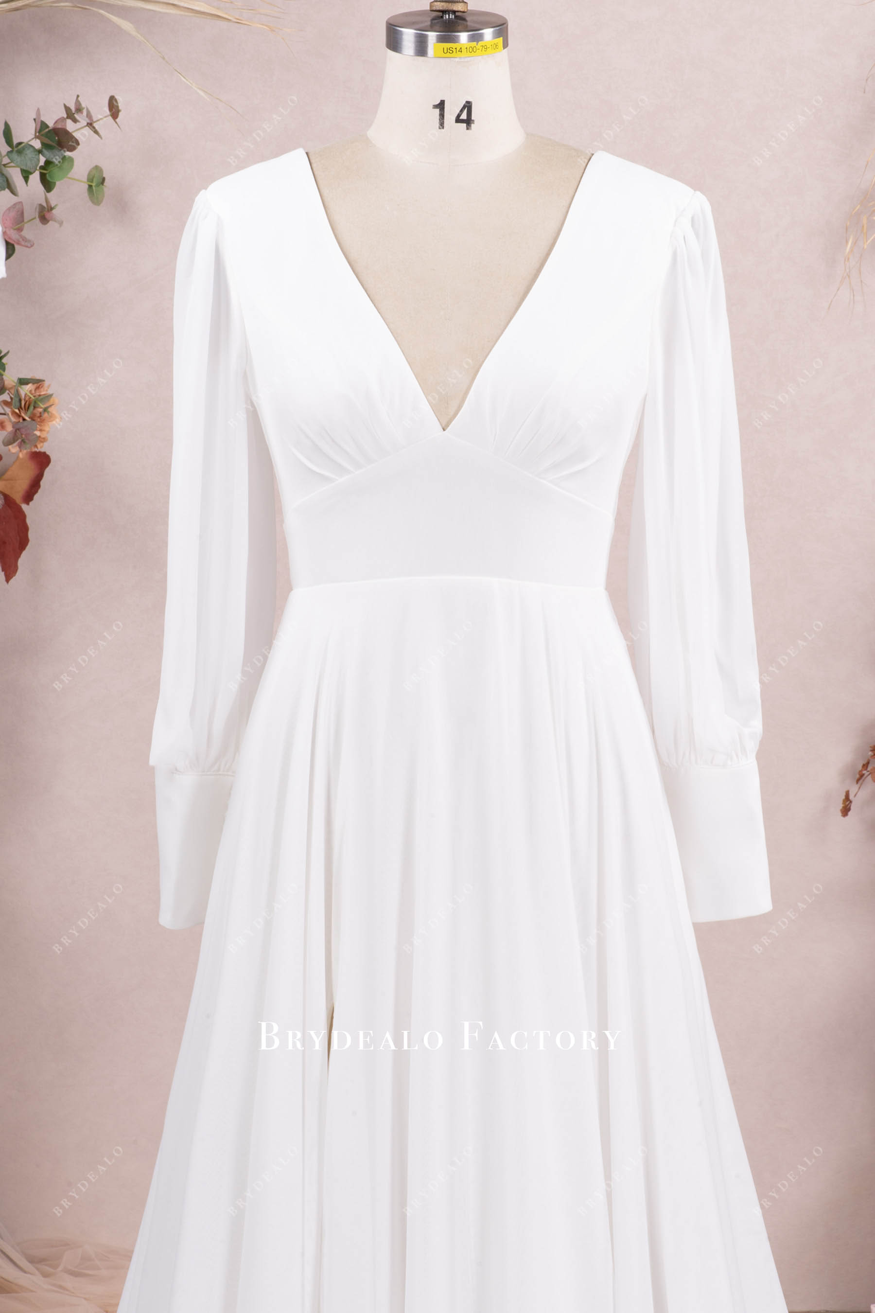 Boho Bishop Sleeve Flowing Chiffon Slit Wedding Dress Boho Bishop Sleeve Flowing Chiffon Slit Wedding Dress