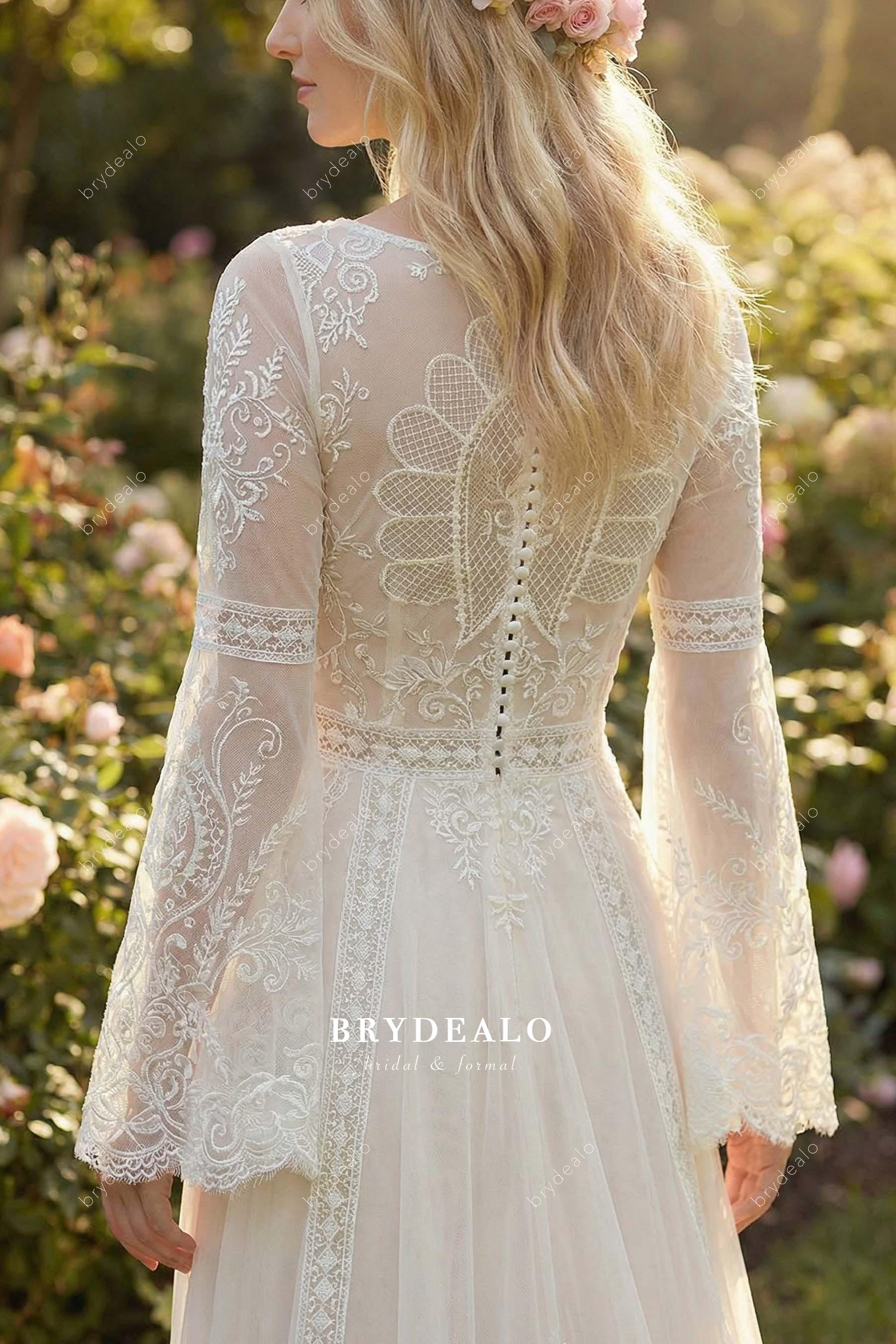 boho lace back wedding dress