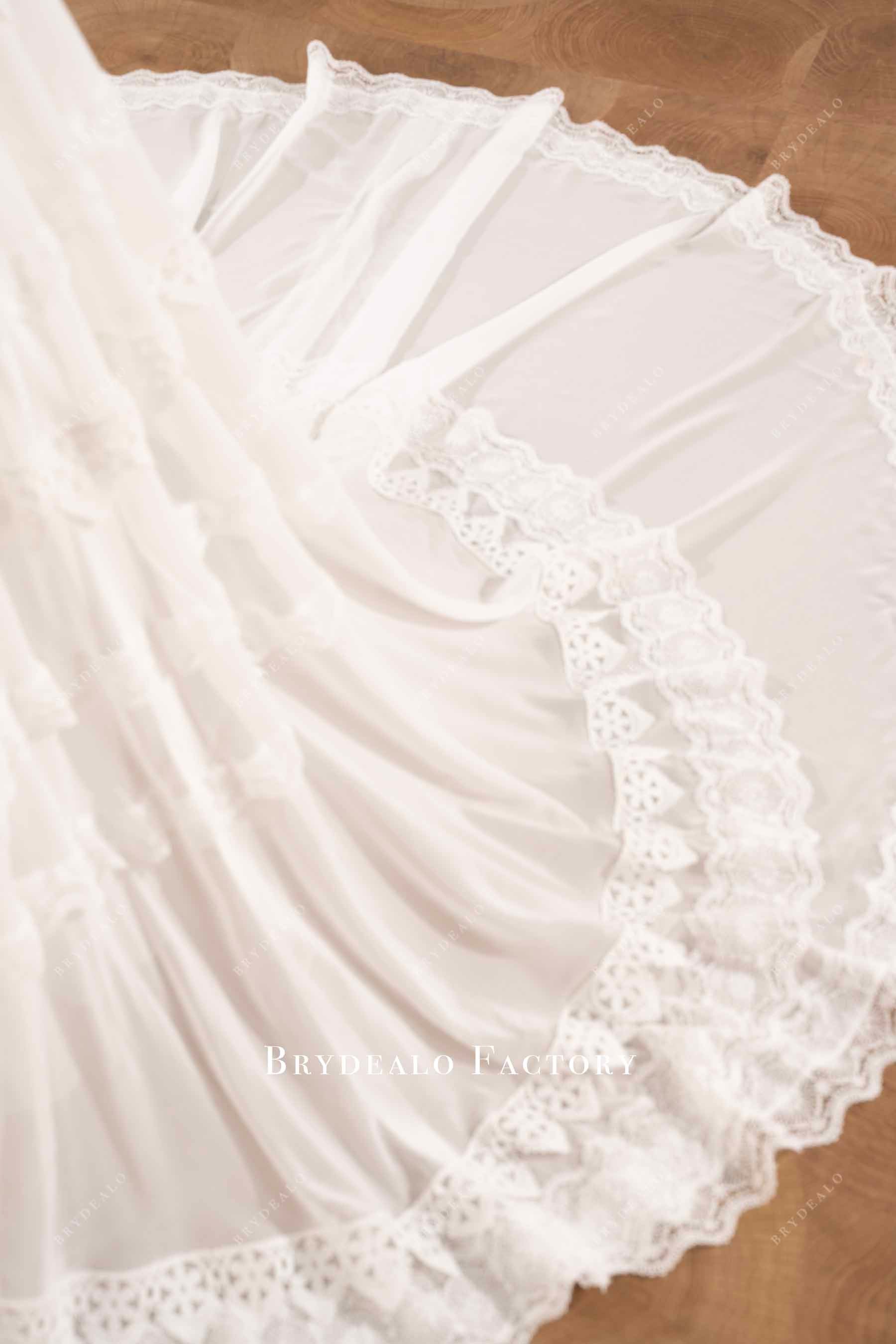 boho lace trim train wedding dress