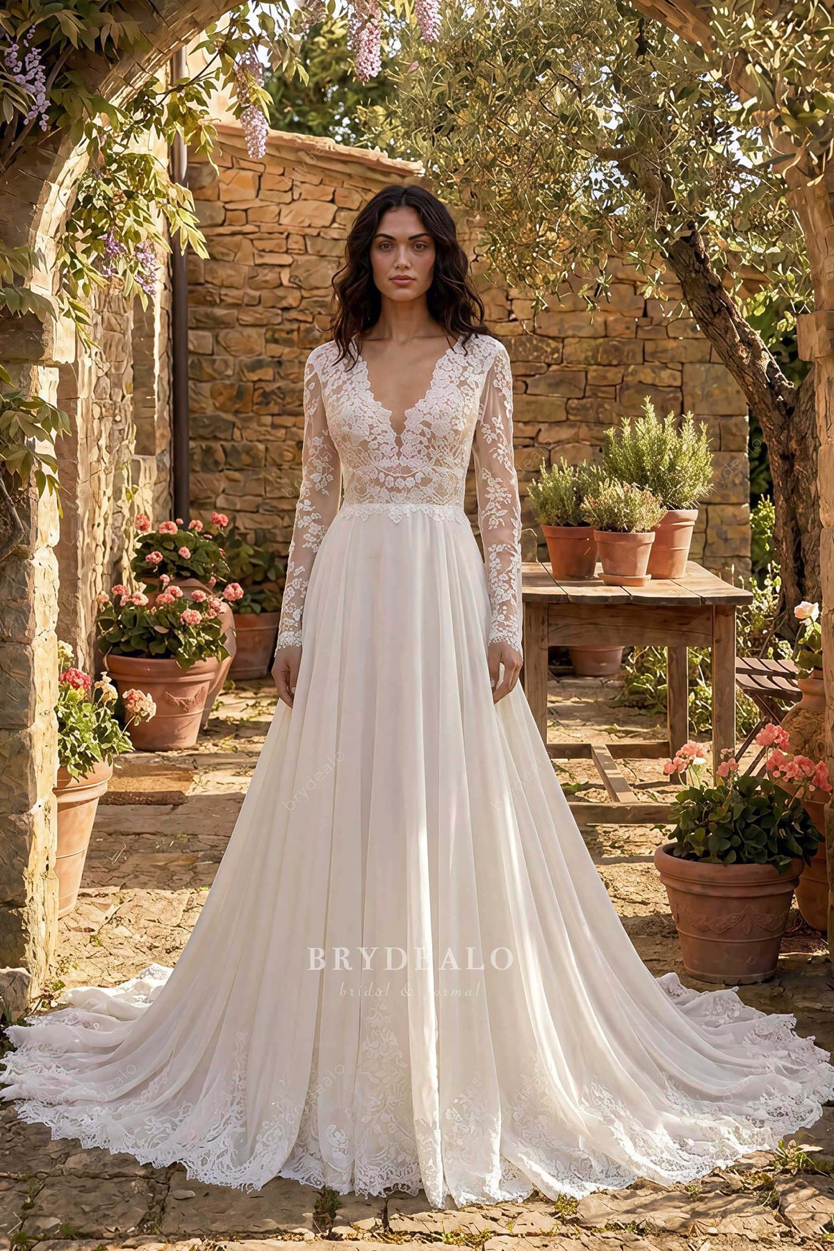 boho sleeved lace wedding dress