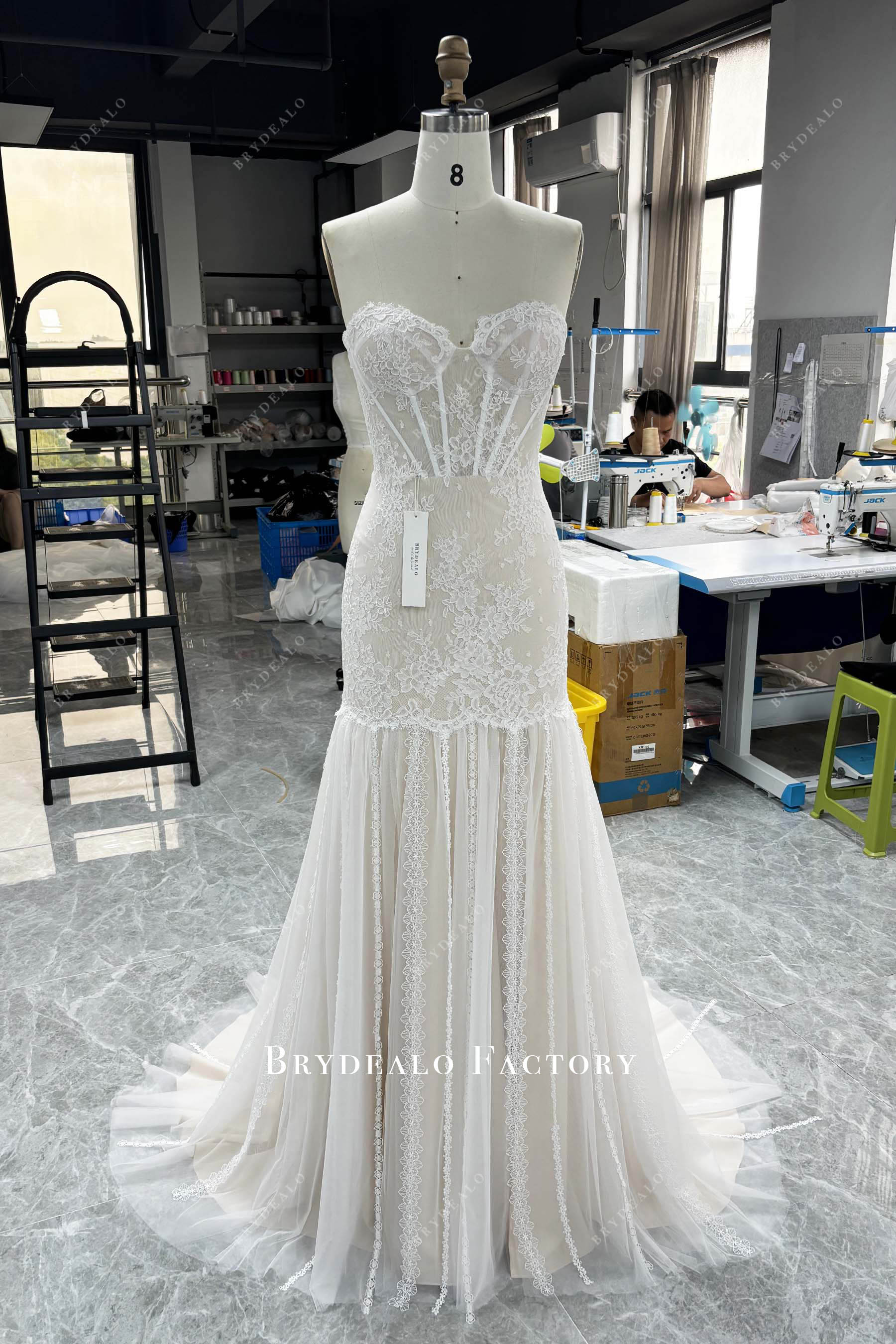Quality Bohemian Lace Tassel Mermaid Wedding Dress