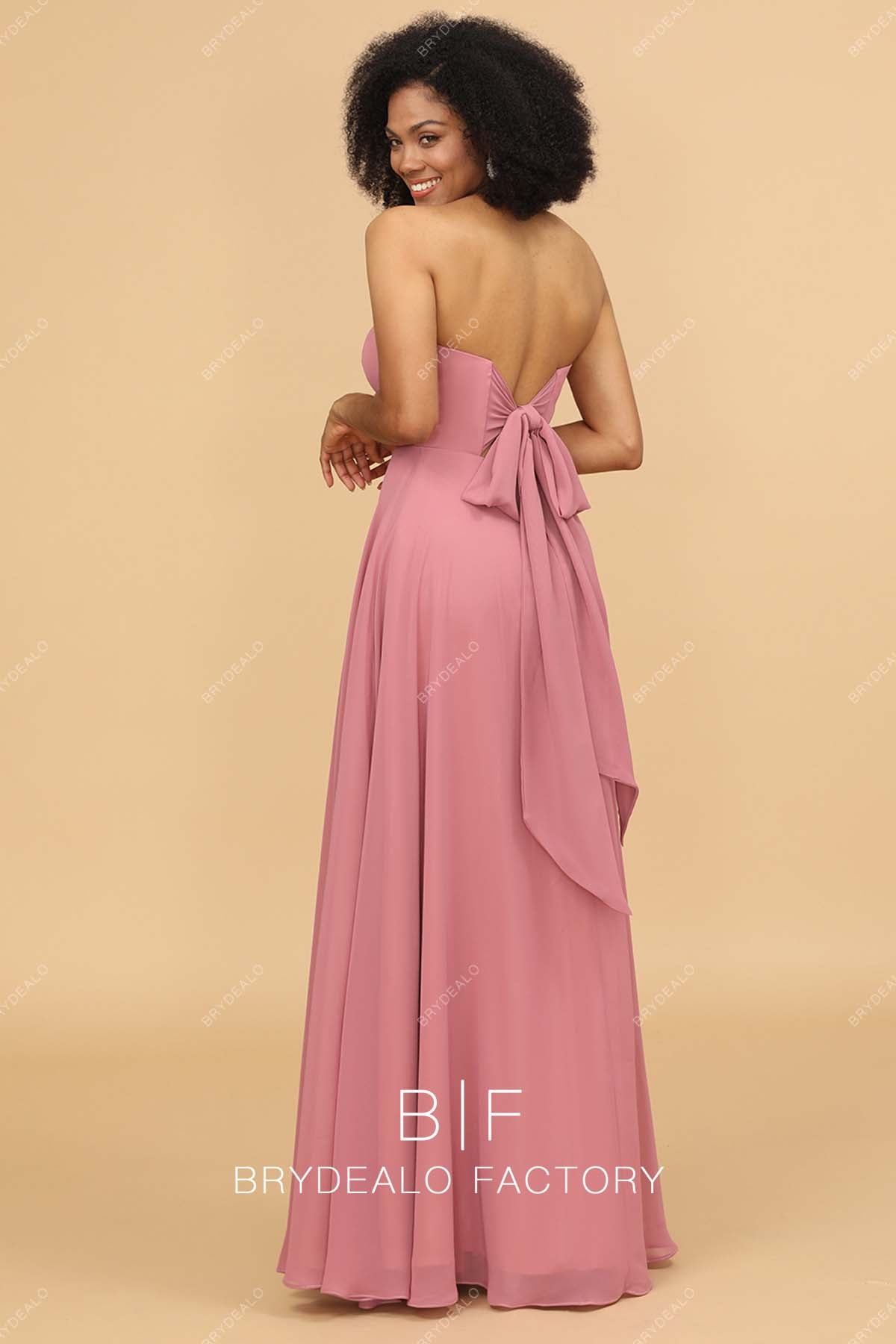 Bowknot Pink Chiffon Floor Length Bridesmaid Dress