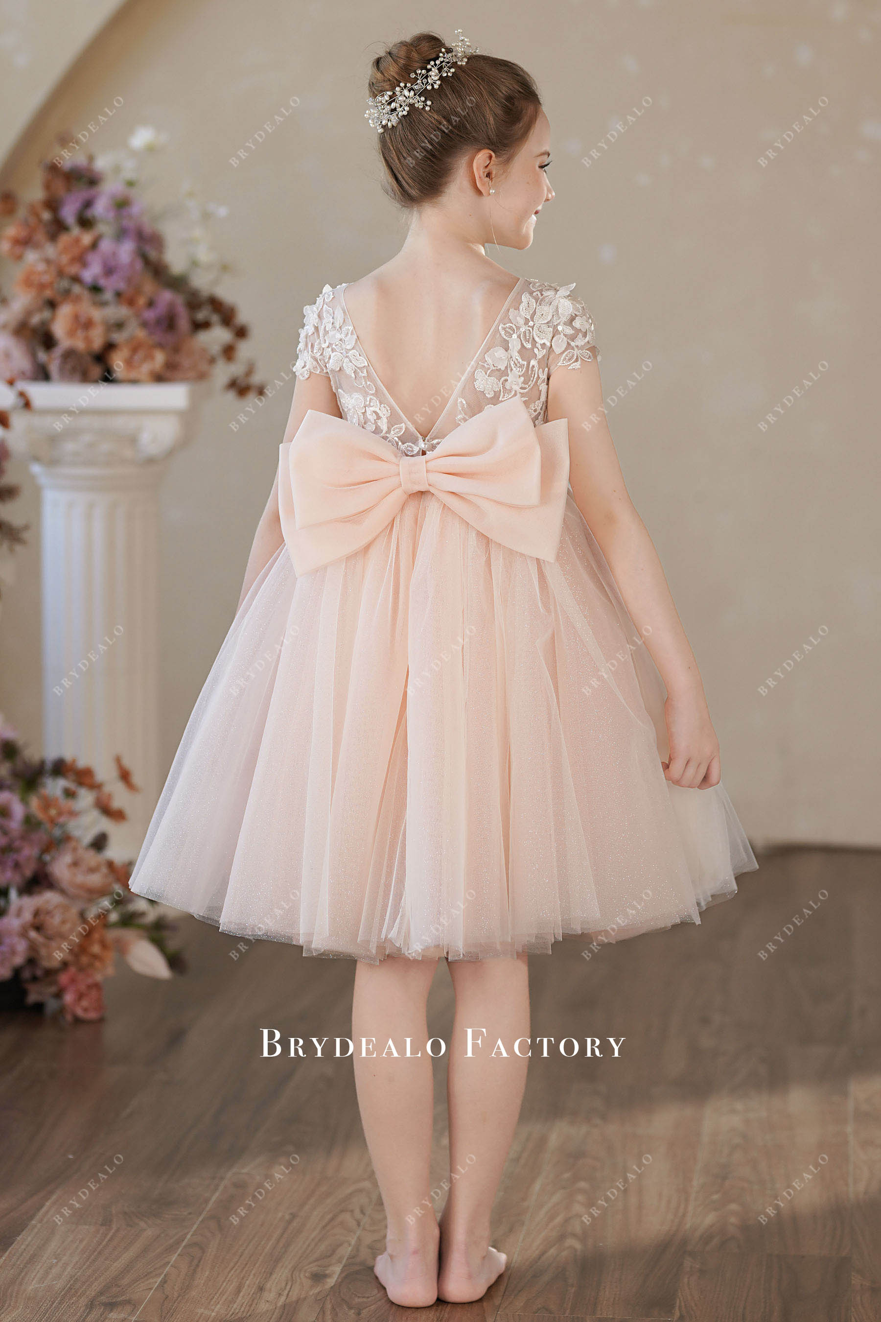 Luxury Beaded Flower Lace Shimmery Tulle Flower Girl Dress