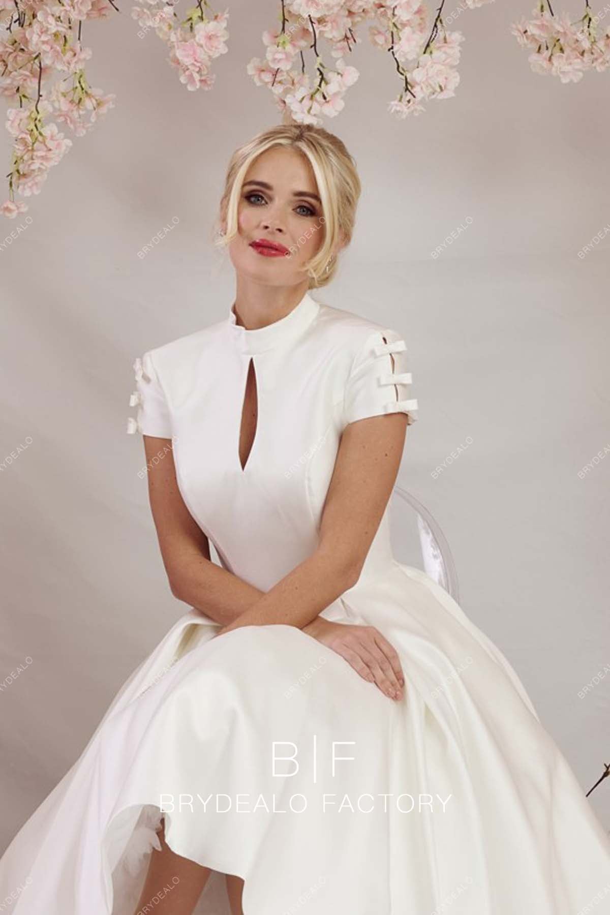 bows satin keyhole chic wedding gown