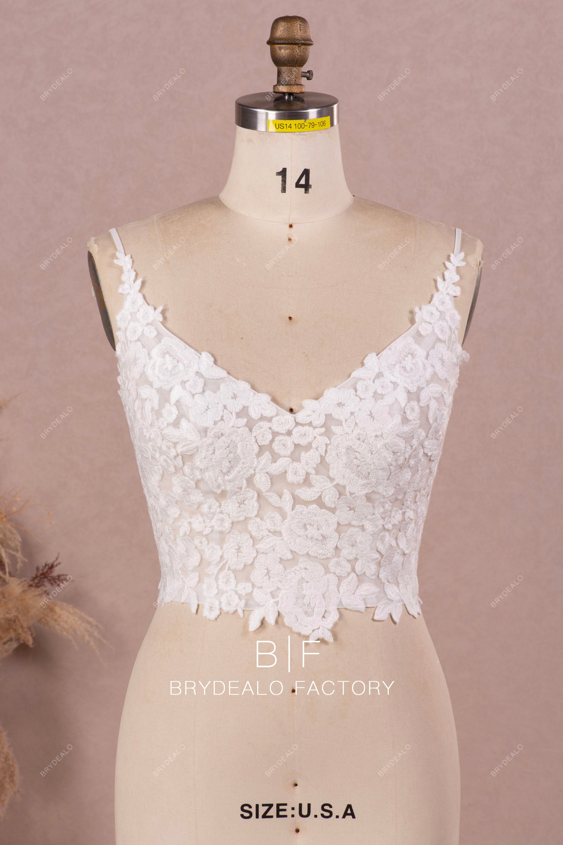 Illusion V-neck Lace Bridal Crop Top Illusion V-neck Lace Bridal Crop Top